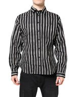 Dolce &amp; Gabbana Black White Striped Cotton Dress Shirt