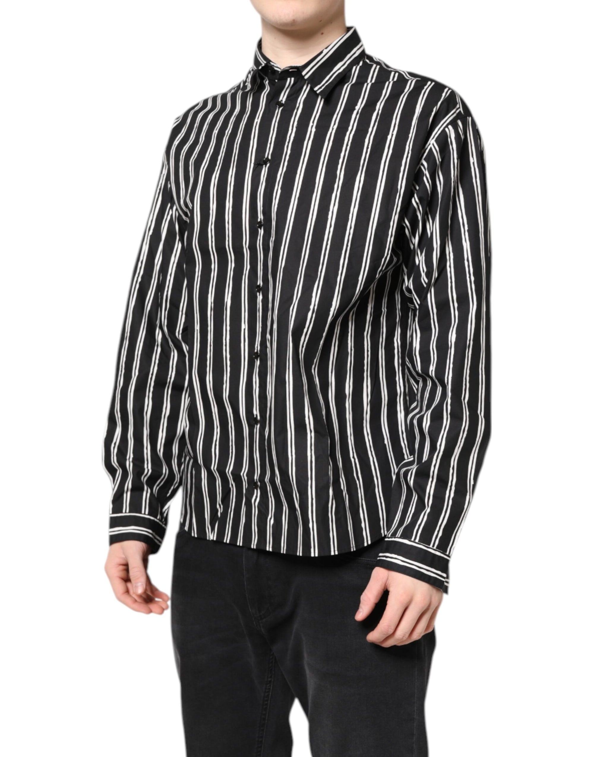 Dolce &amp; Gabbana Black White Striped Cotton Dress Shirt