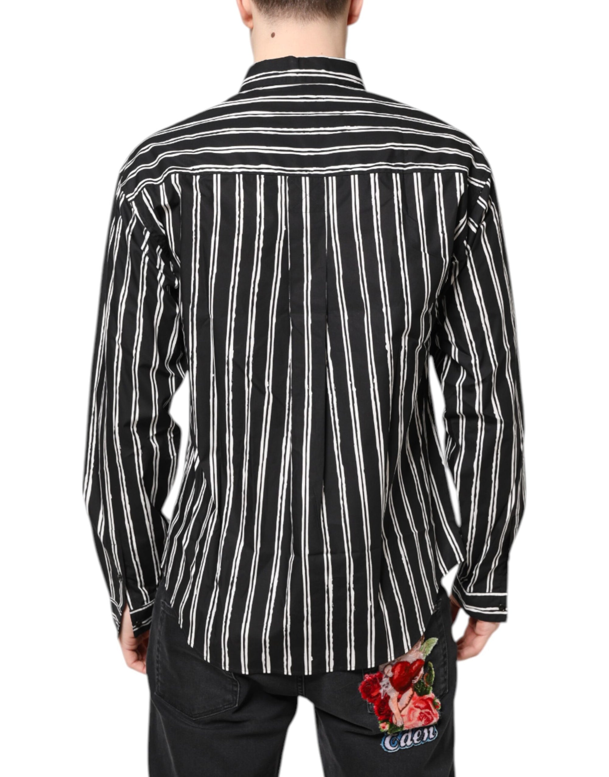 Dolce &amp; Gabbana Black White Striped Cotton Dress Shirt