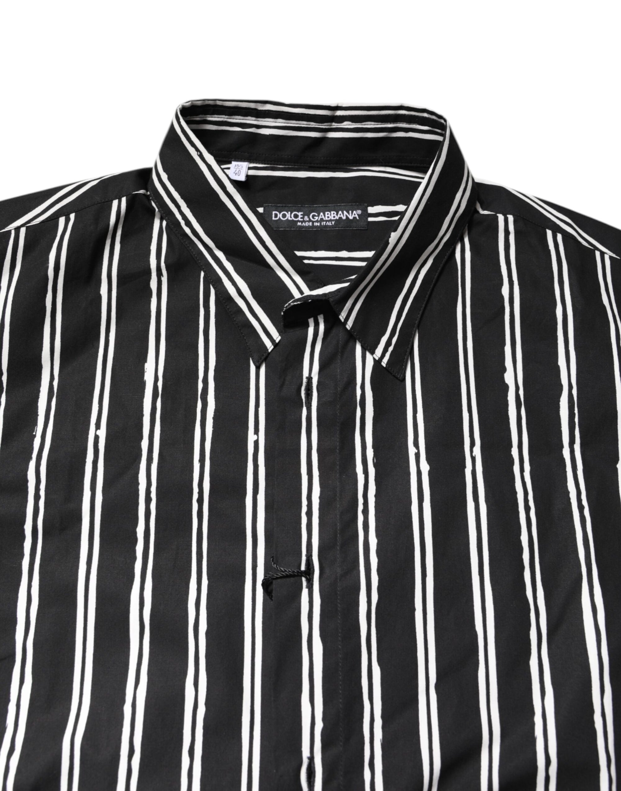Dolce &amp; Gabbana Black White Striped Cotton Dress Shirt