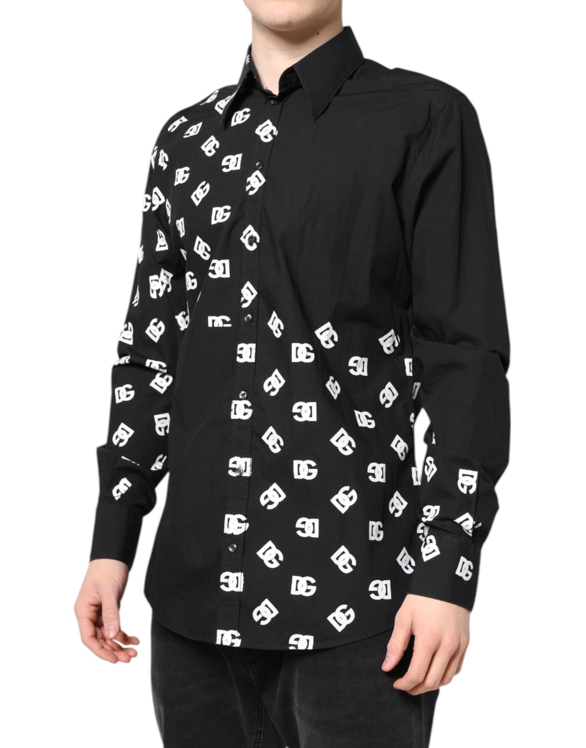 Dolce &amp; Gabbana Black DG Logo Cotton MARTINI Dress Shirt