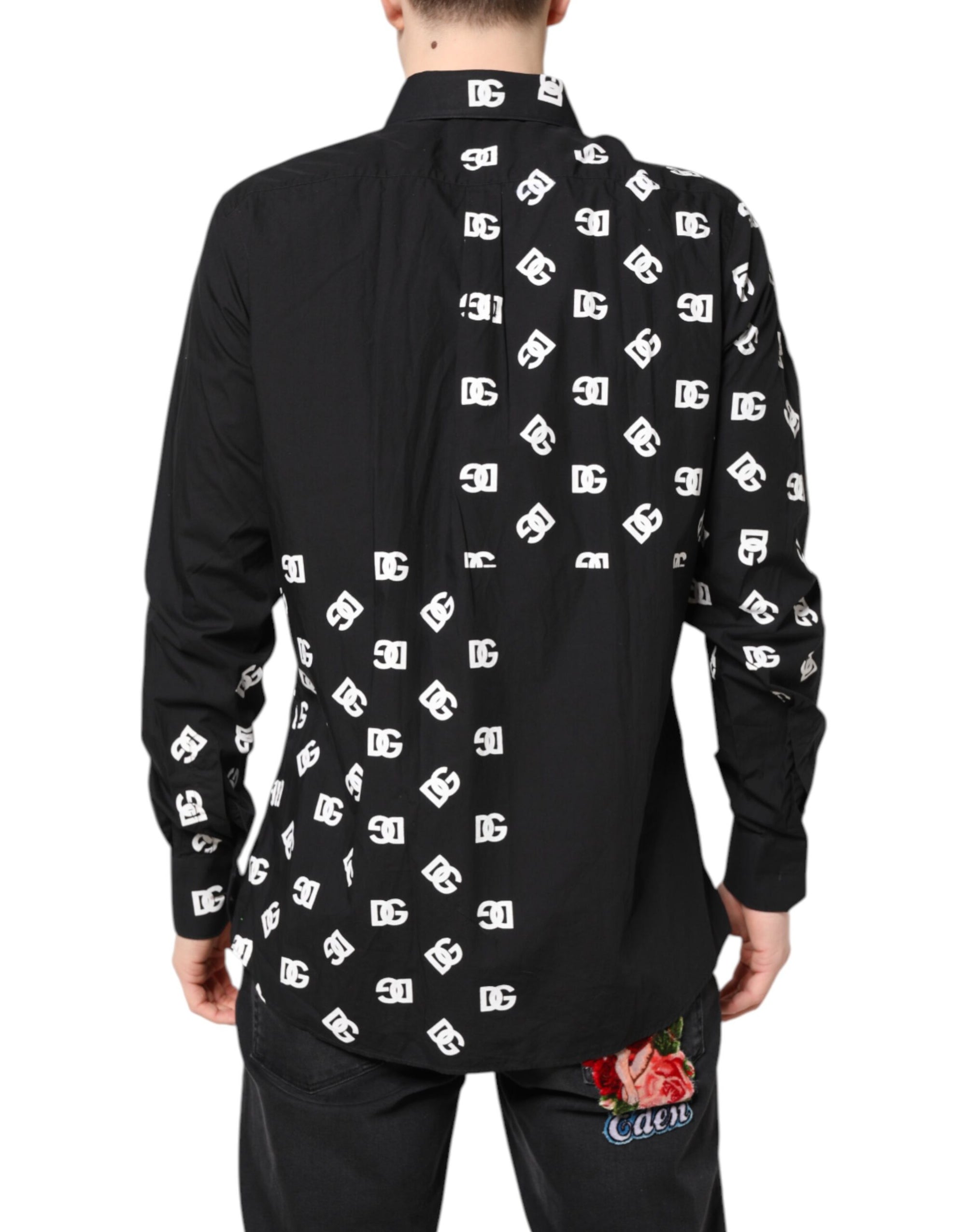 Dolce &amp; Gabbana Black DG Logo Cotton MARTINI Dress Shirt