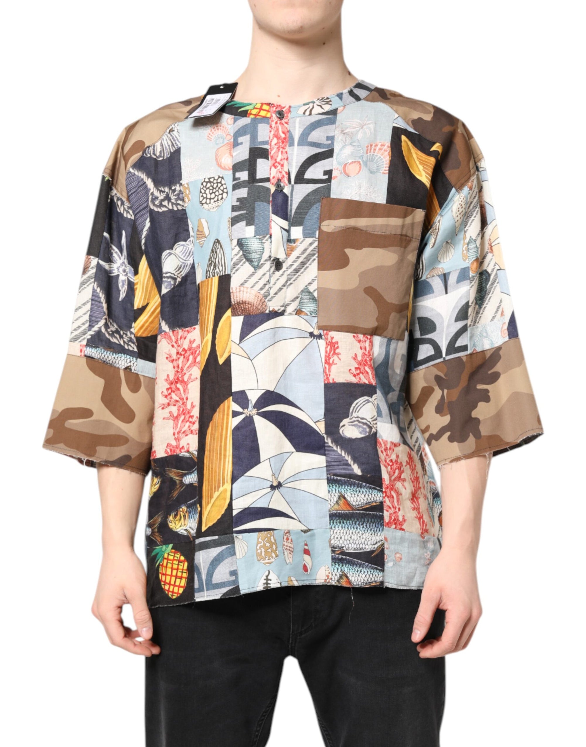 Chemise à manches courtes patchwork multicolore Dolce &amp; Gabbana