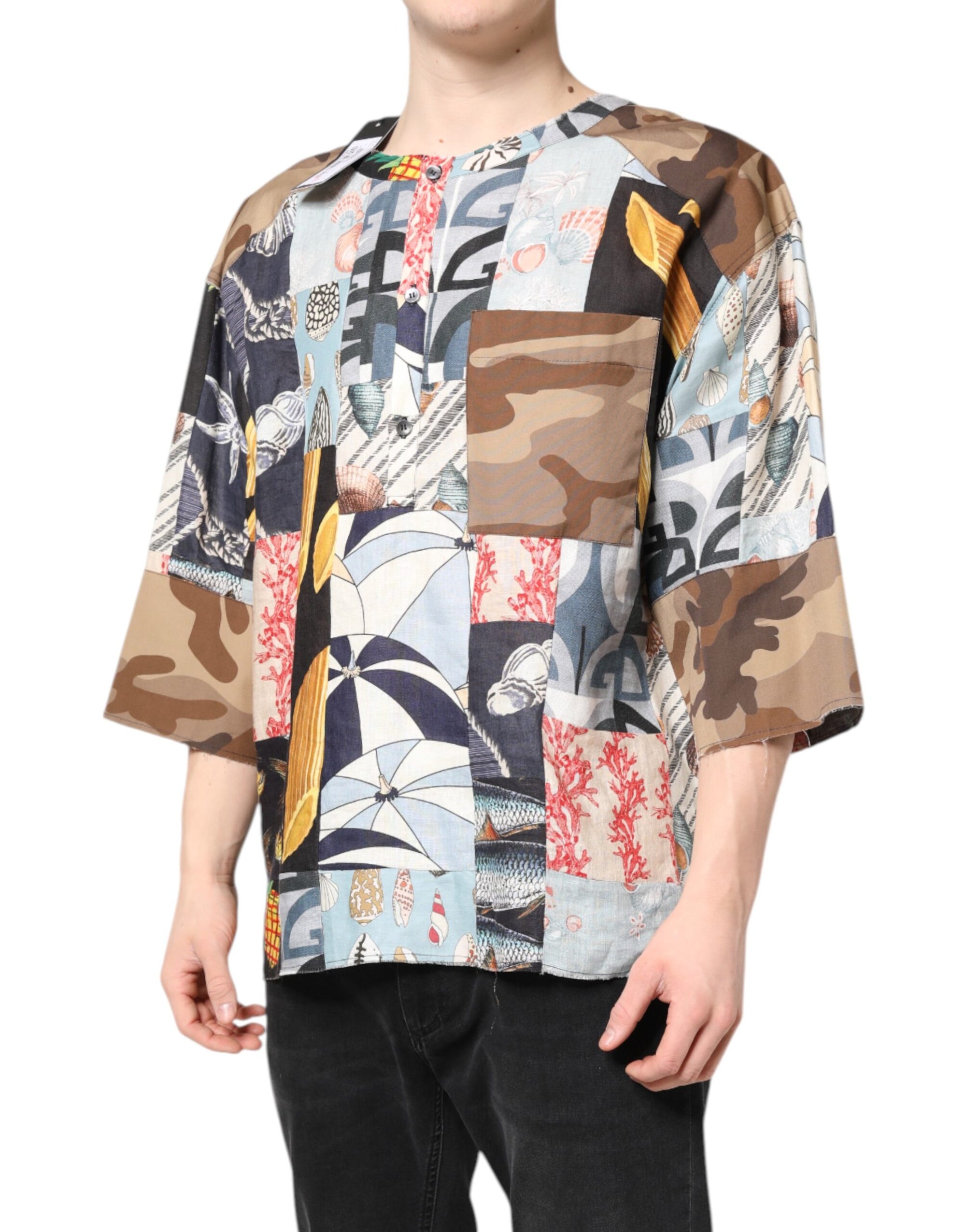 Chemise à manches courtes patchwork multicolore Dolce &amp; Gabbana