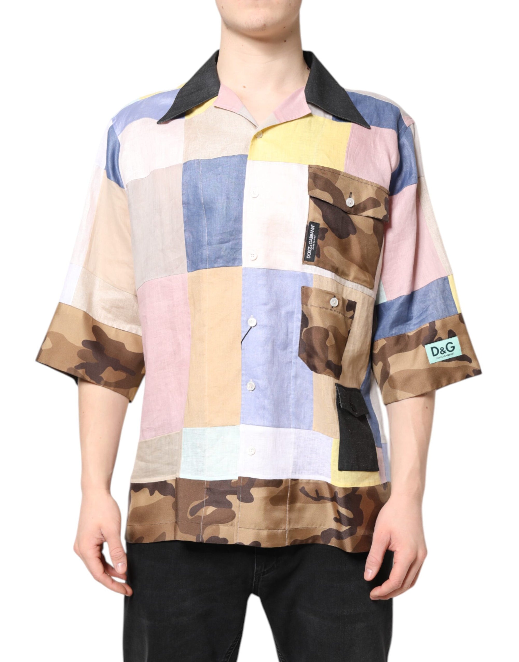 Chemise à manches courtes patchwork multicolore Dolce &amp; Gabbana