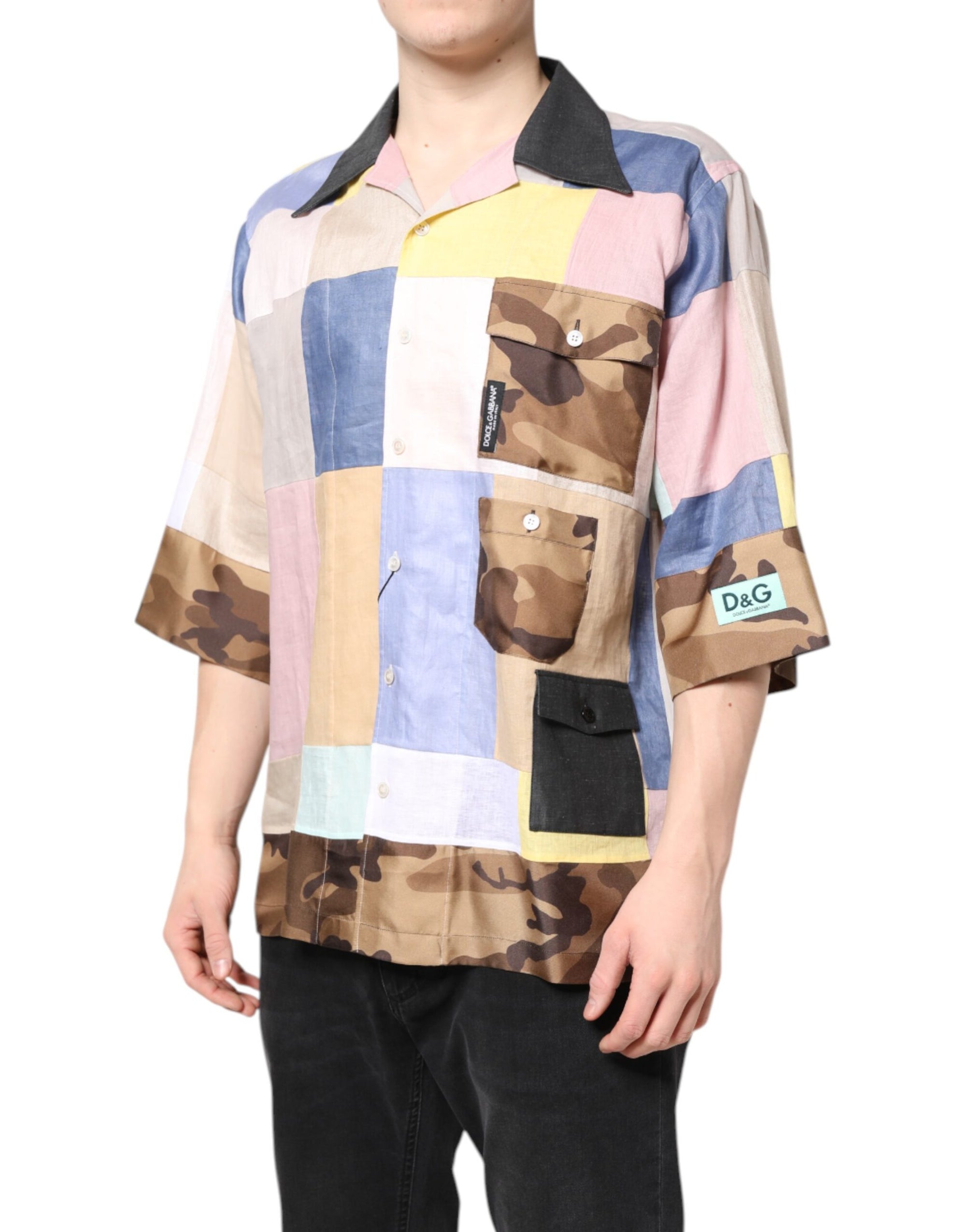 Chemise à manches courtes patchwork multicolore Dolce &amp; Gabbana