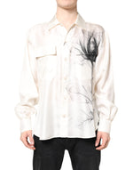 Chemise décontractée à manches longues en soie ivoire Dolce & Gabbana pour homme