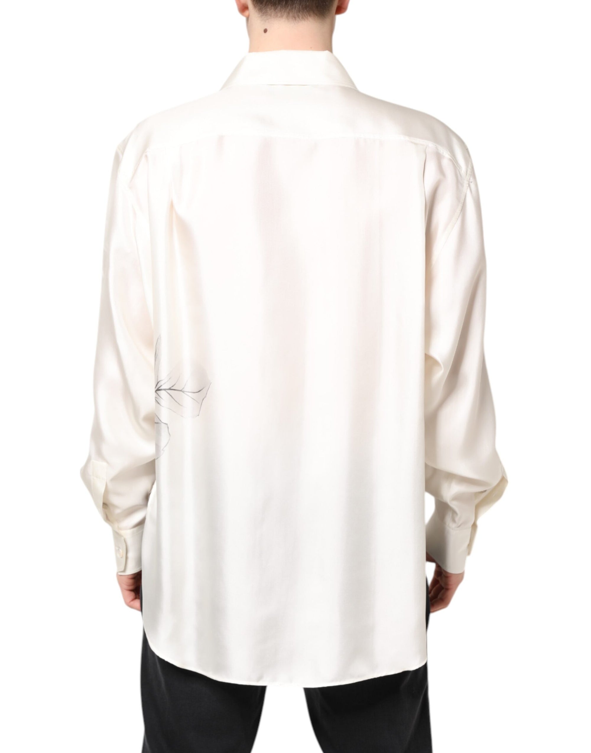 Chemise décontractée à manches longues en soie ivoire Dolce & Gabbana pour homme