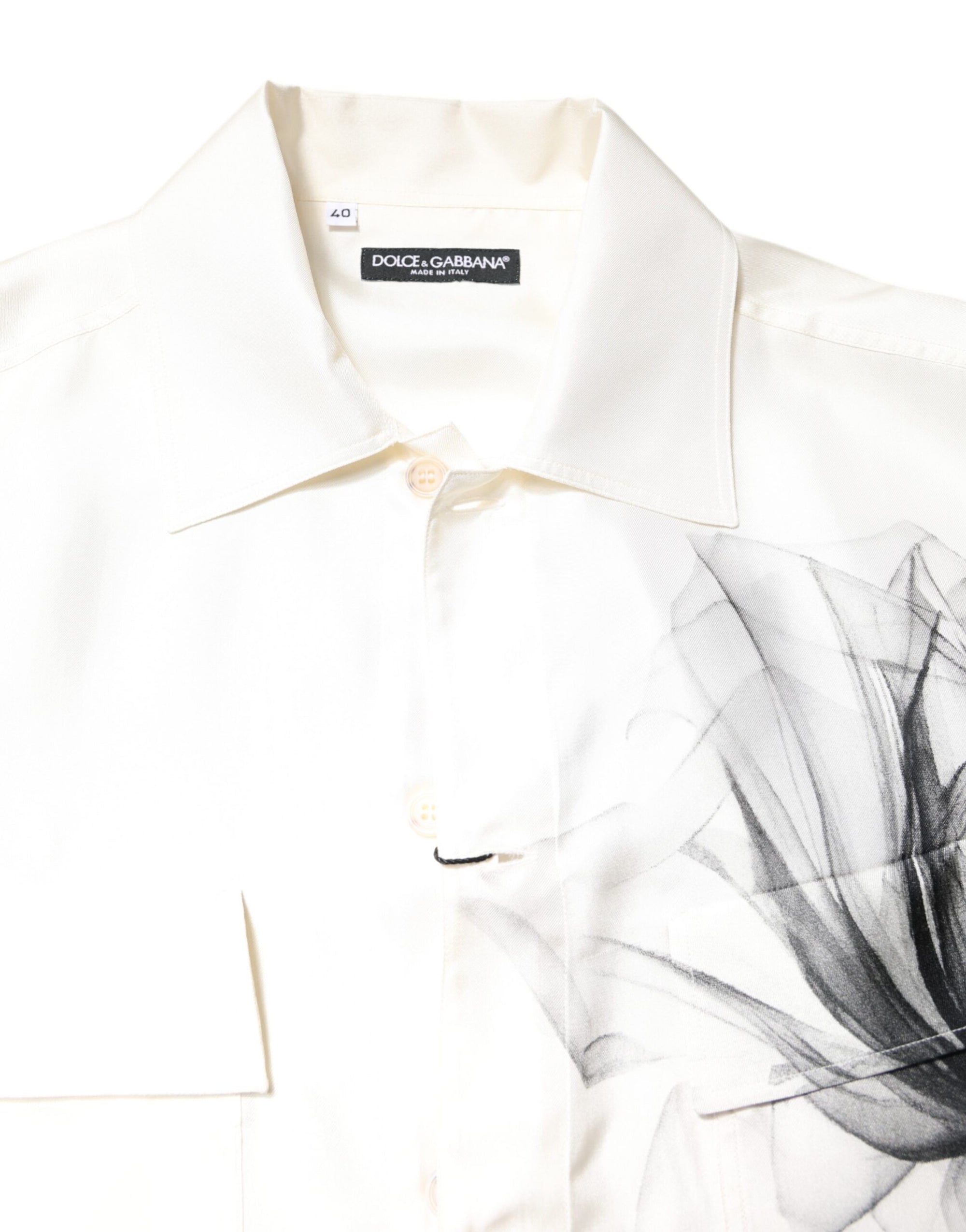 Chemise décontractée à manches longues en soie ivoire Dolce & Gabbana pour homme