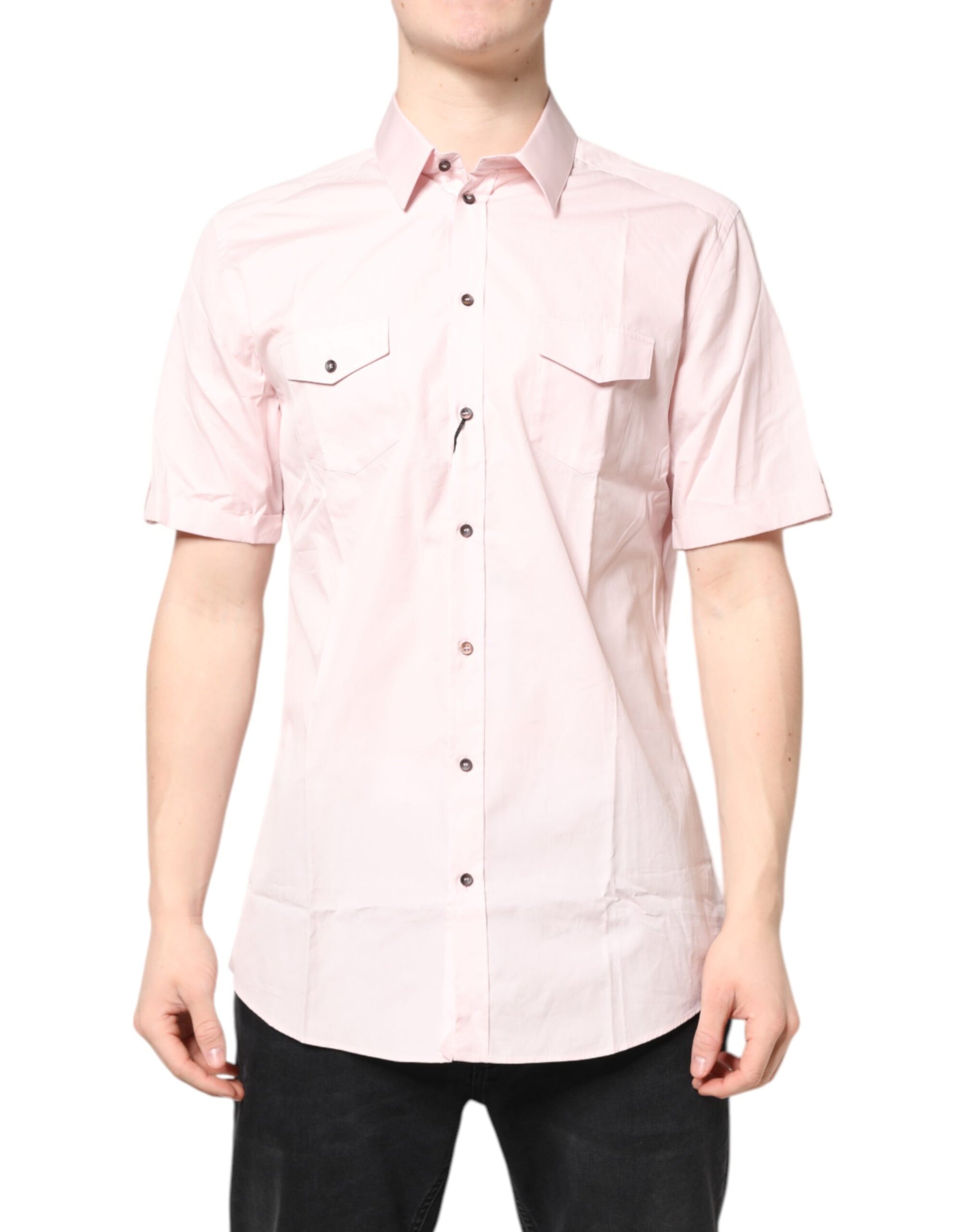 Chemise décontractée rose à manches courtes en coton doré Dolce & Gabbana
