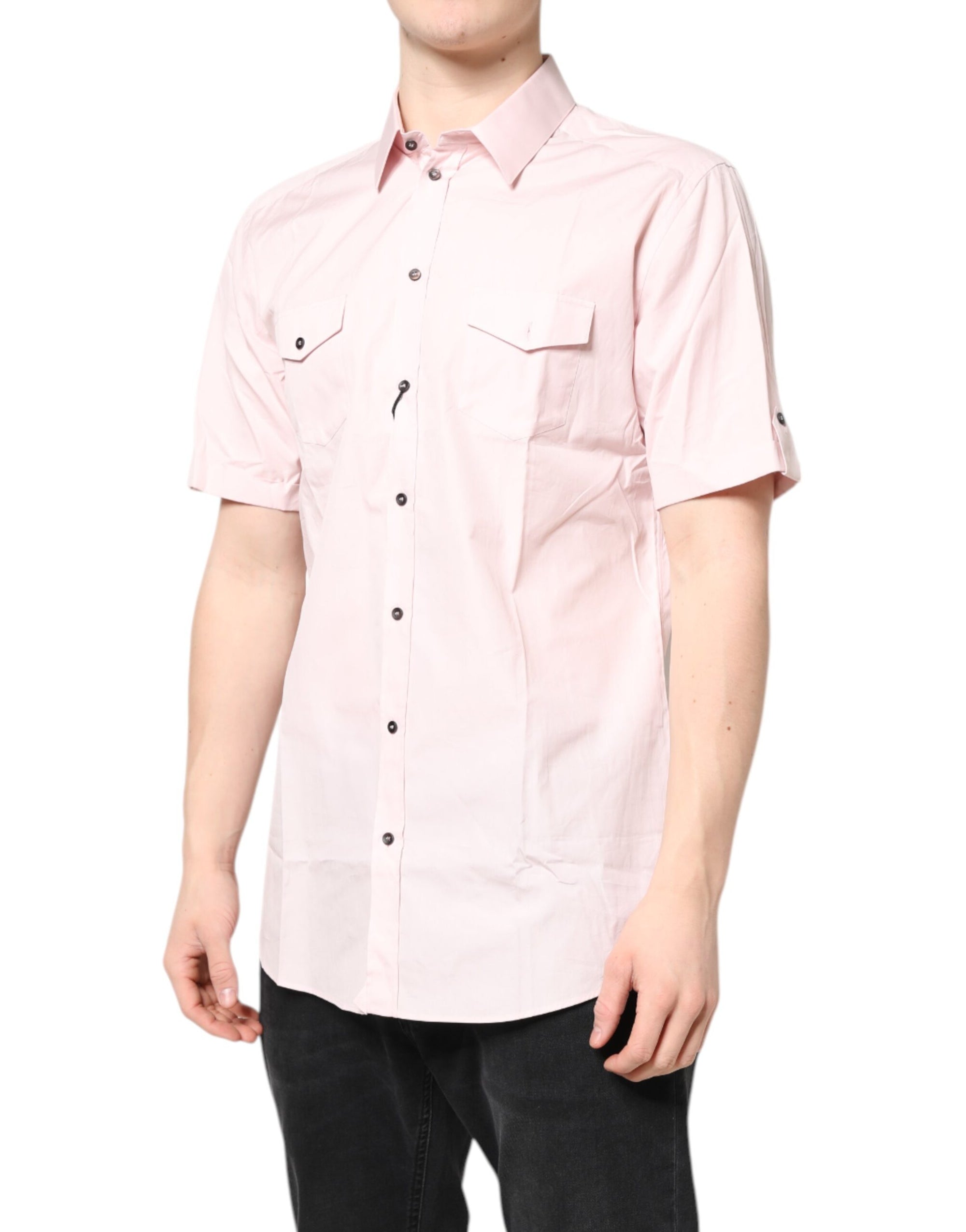 Chemise décontractée rose à manches courtes en coton doré Dolce & Gabbana