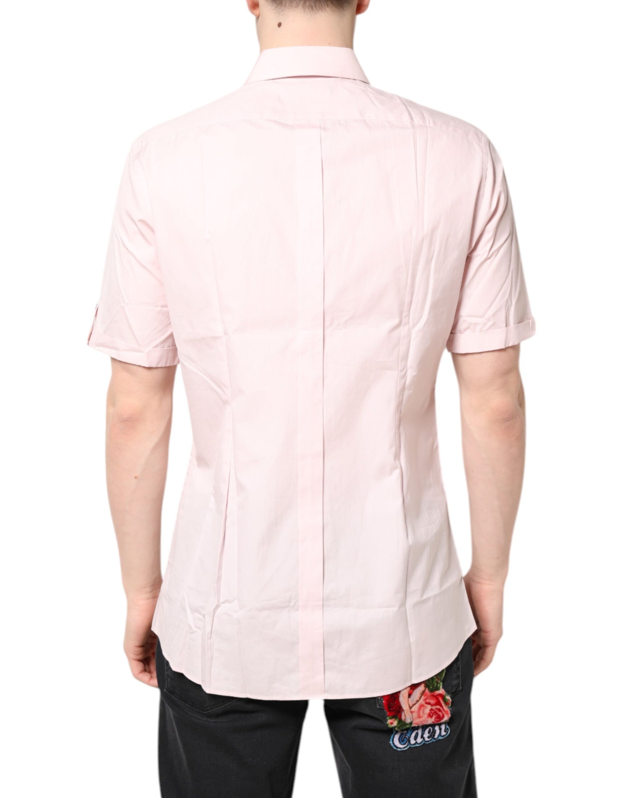 Chemise décontractée rose à manches courtes en coton doré Dolce & Gabbana