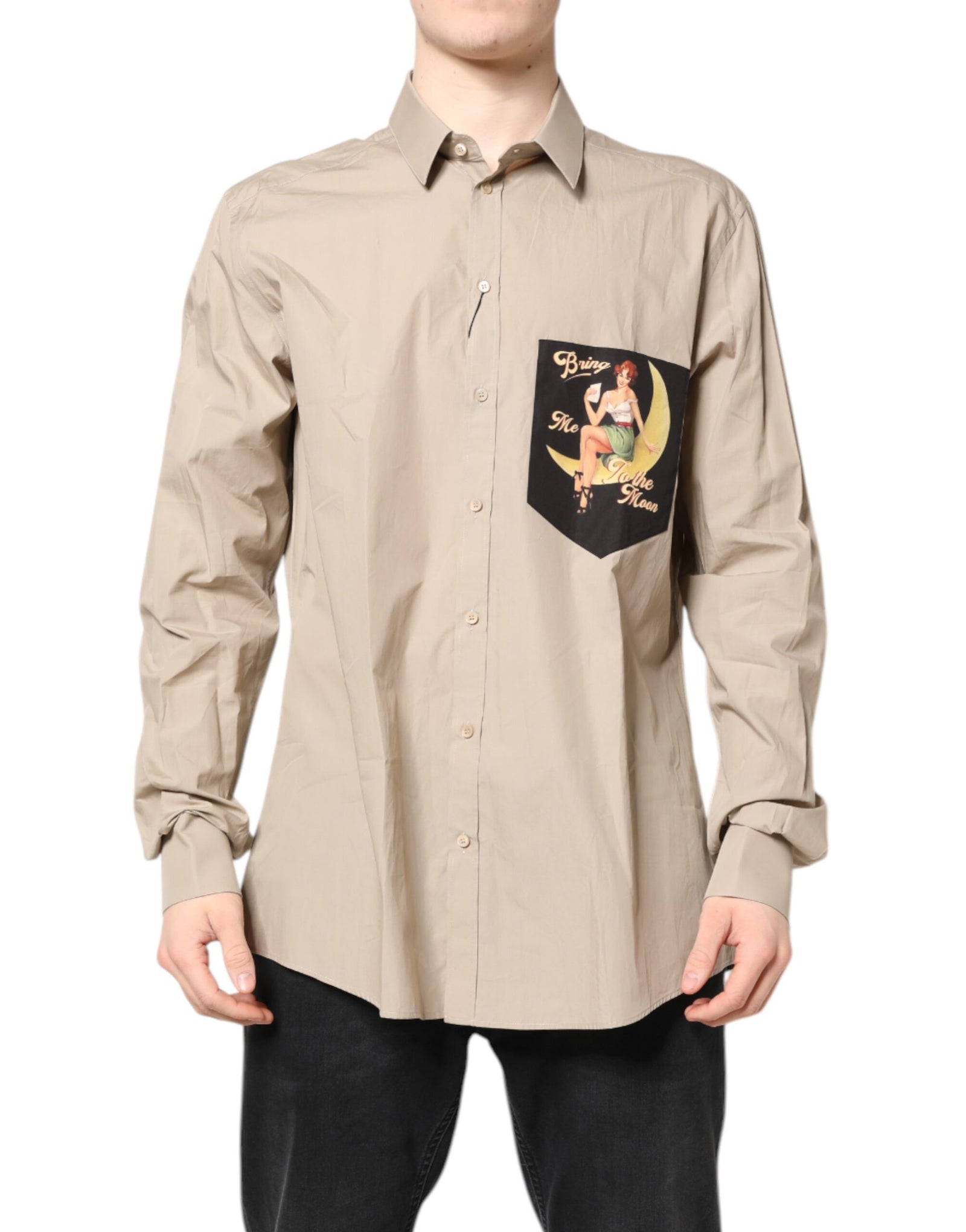 Chemise décontractée beige à imprimé pin-up MARTINI pour homme Dolce & Gabbana