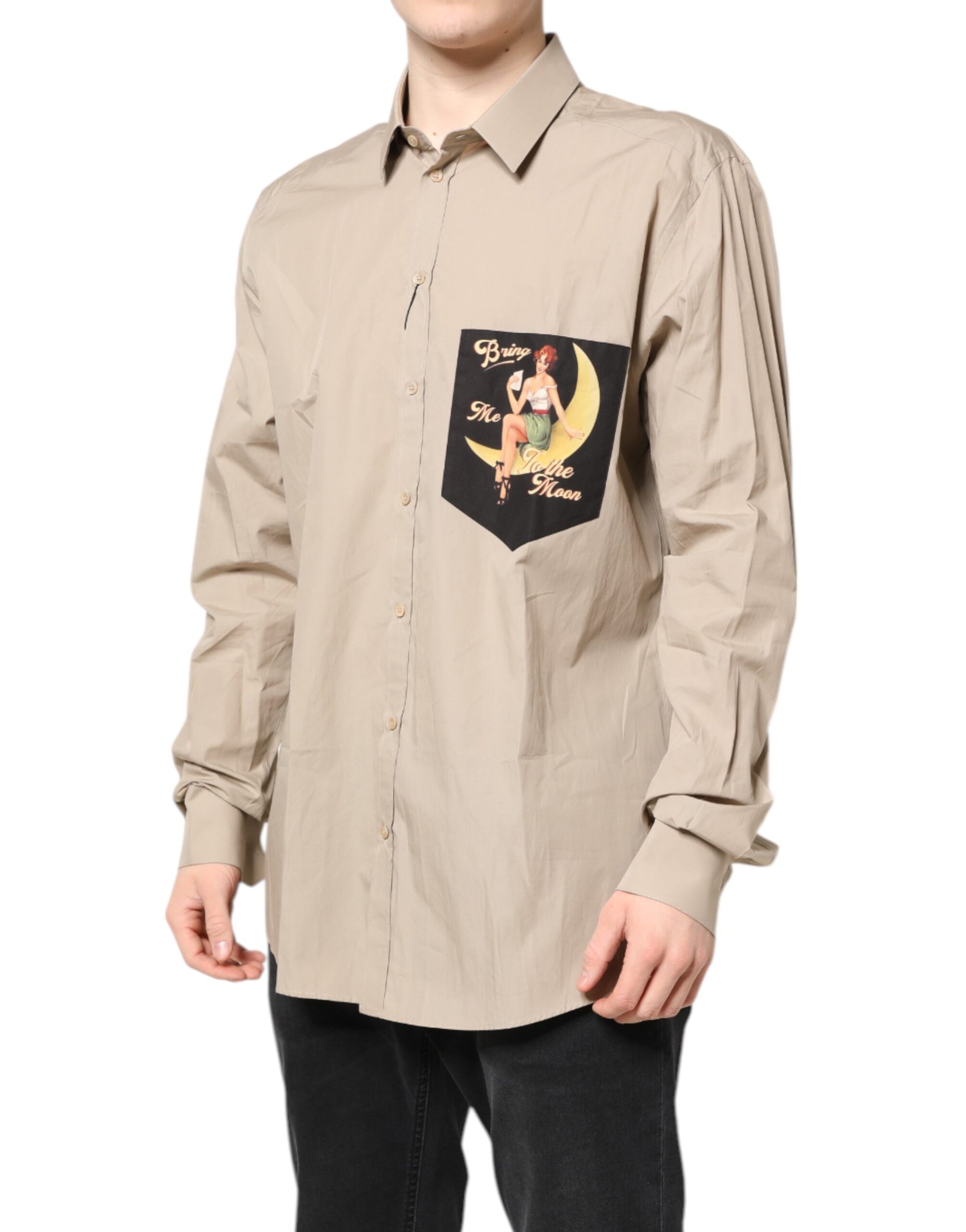 Chemise décontractée beige à imprimé pin-up MARTINI pour homme Dolce &amp; Gabbana