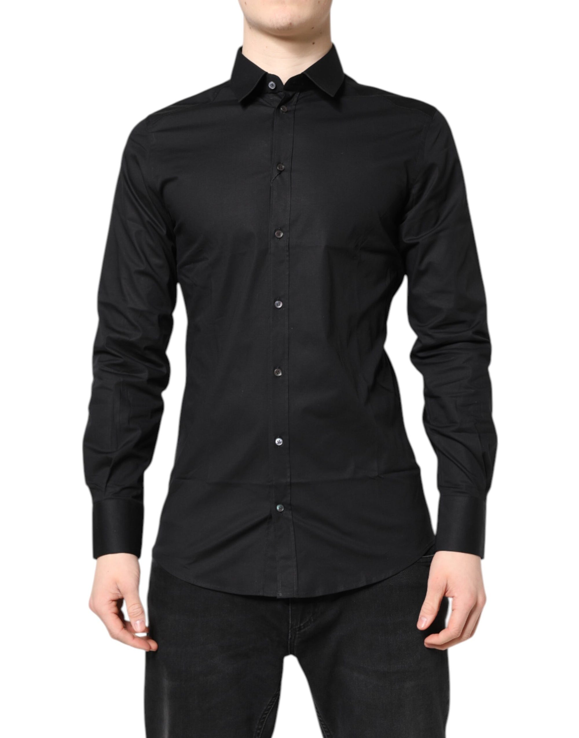 Chemise à manches longues en coton noir Dolce & Gabbana