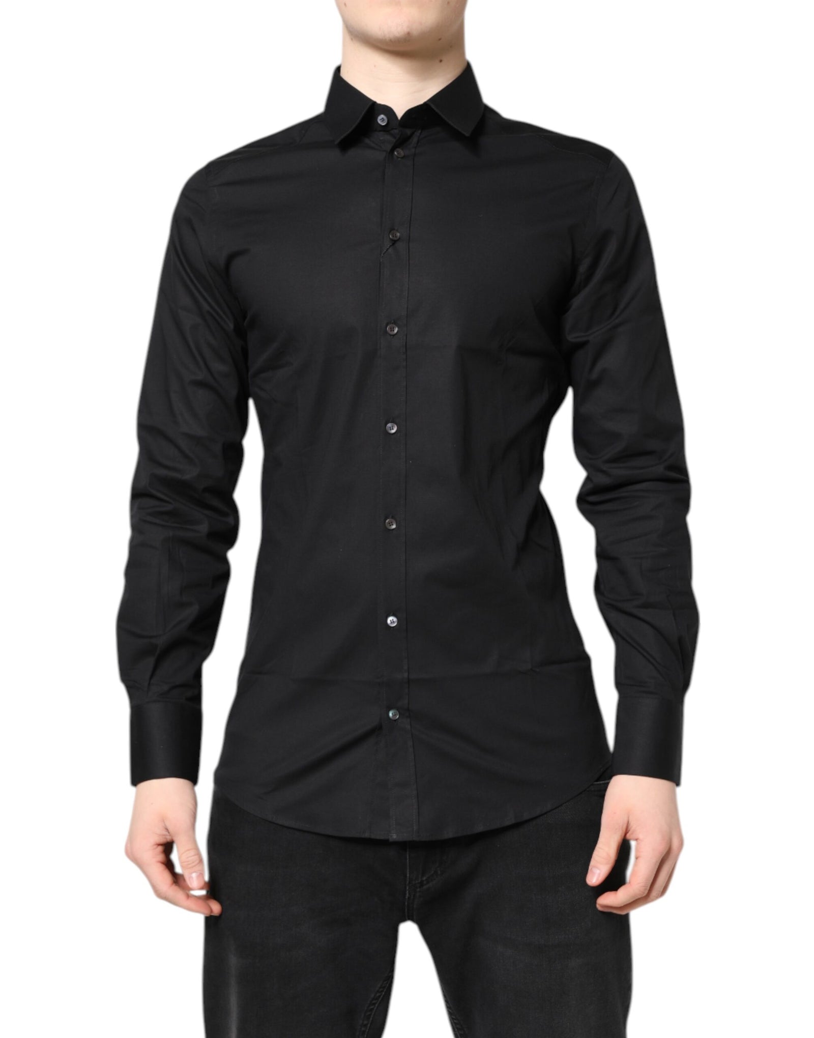 Chemise à manches longues en coton noir Dolce & Gabbana