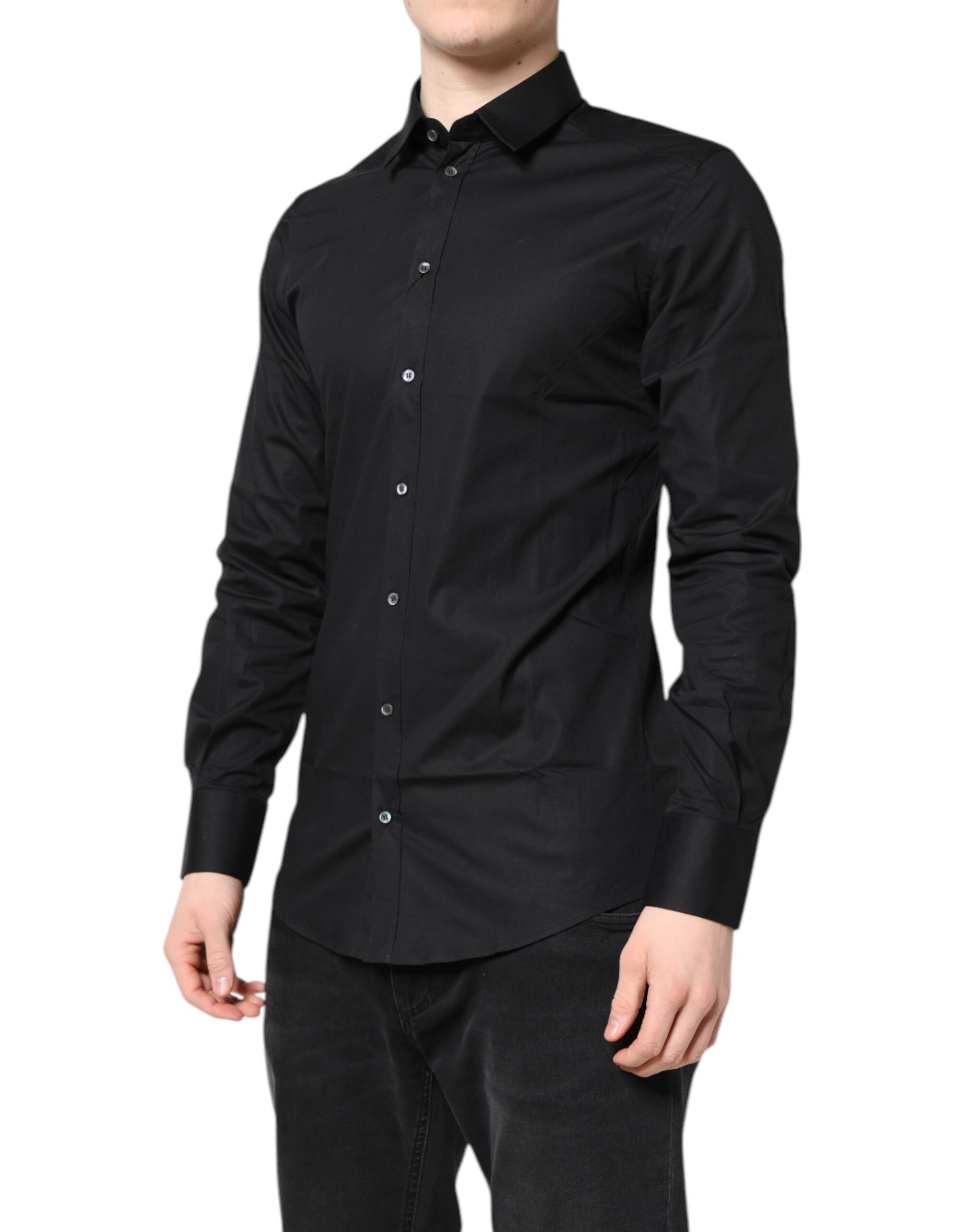 Chemise à manches longues en coton noir Dolce & Gabbana