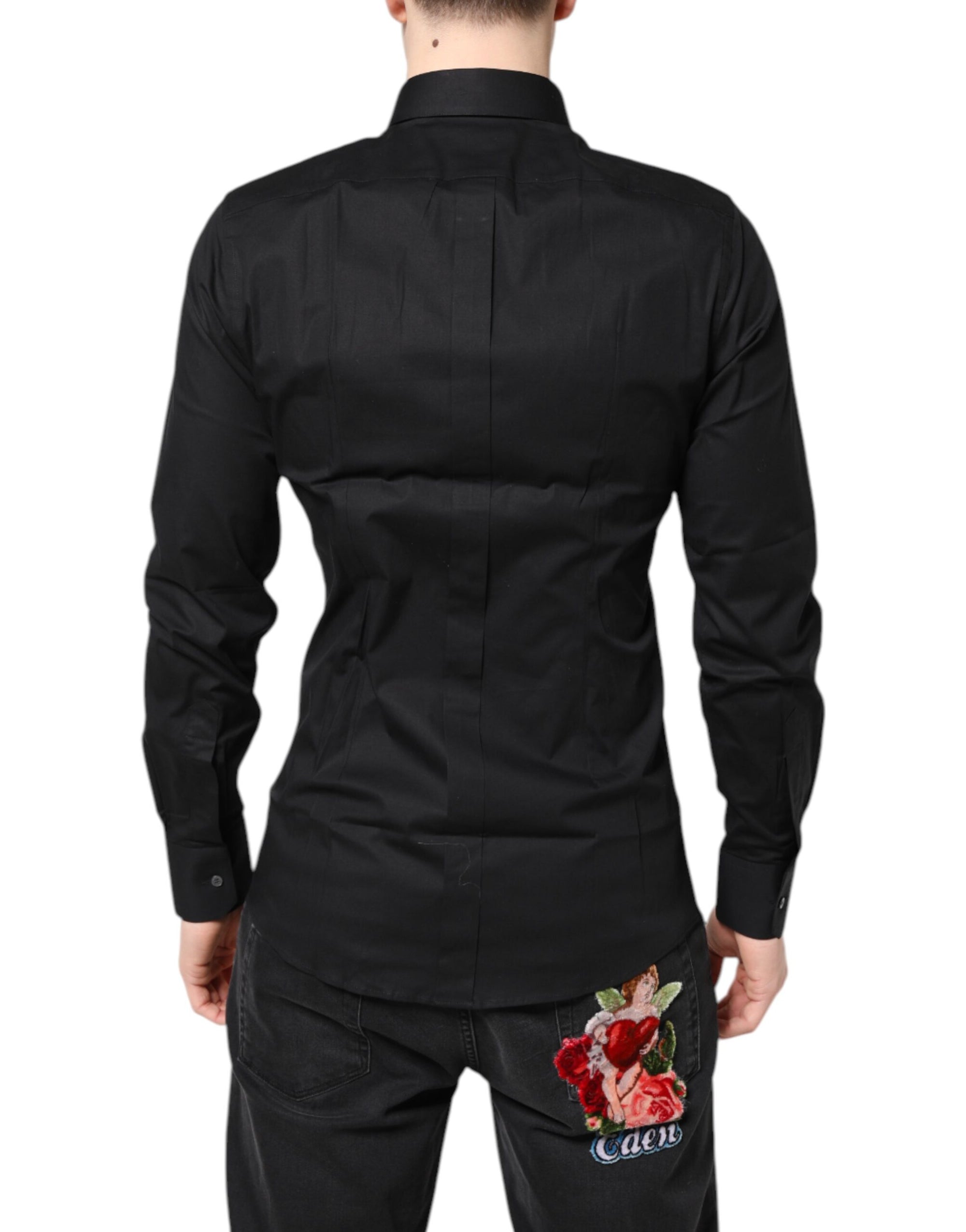 Chemise à manches longues en coton noir Dolce & Gabbana