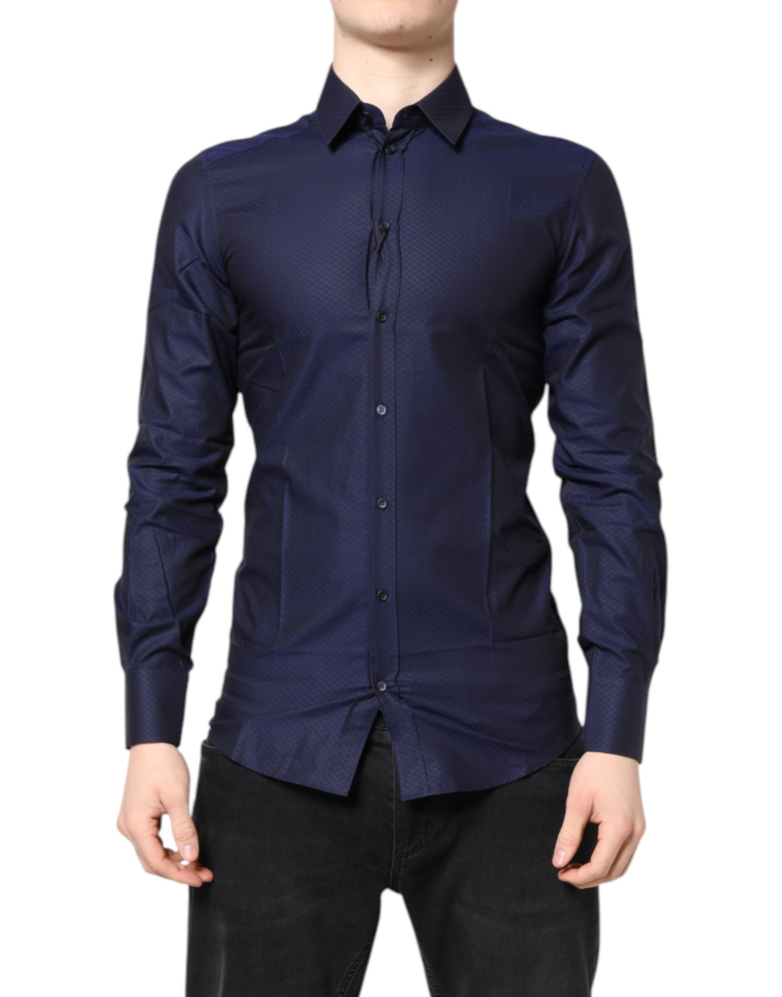 Chemise homme à manches longues en coton bleu doré Dolce & Gabbana