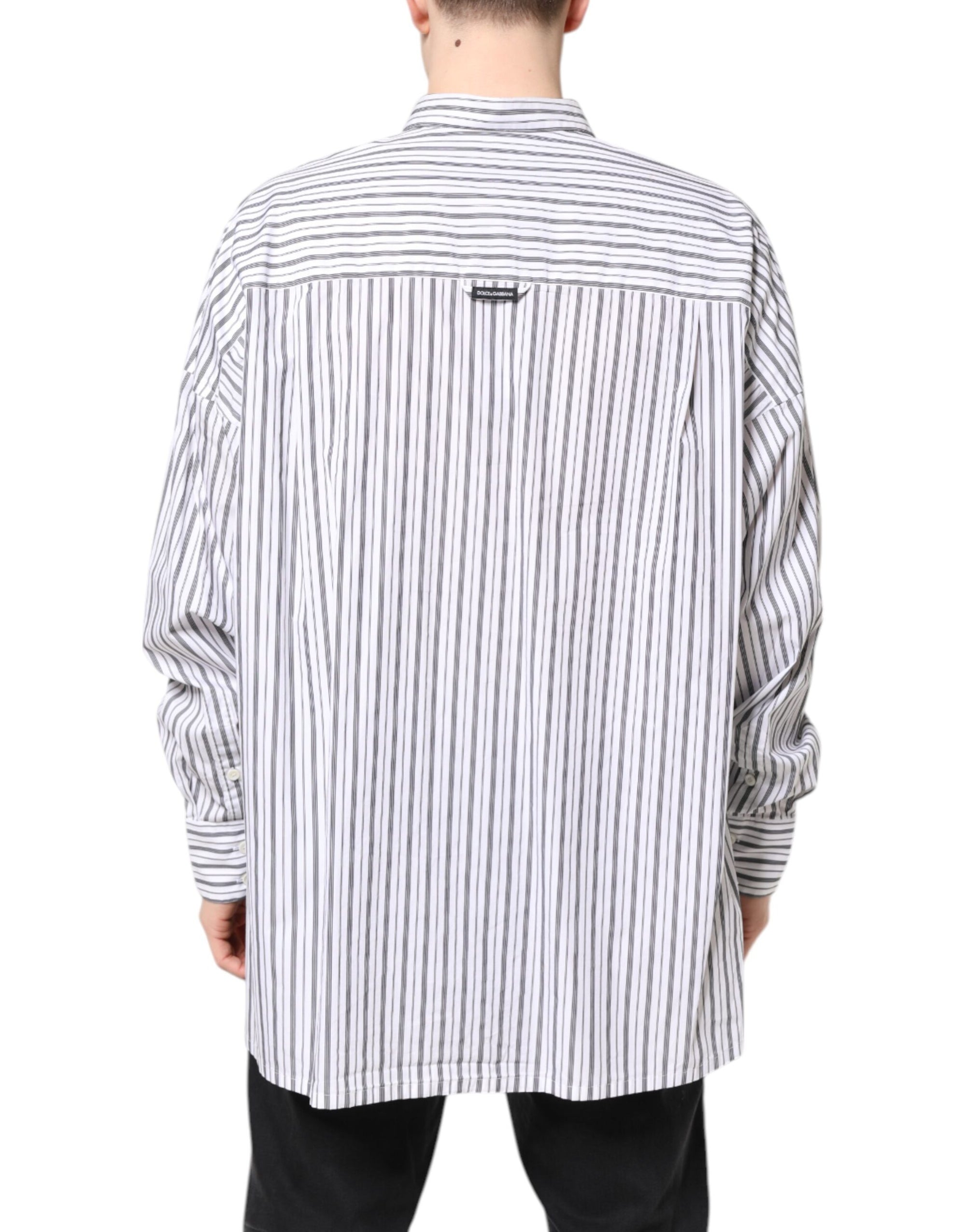 Dolce &amp; Gabbana White Black Stripe Button Down Casual Shirt