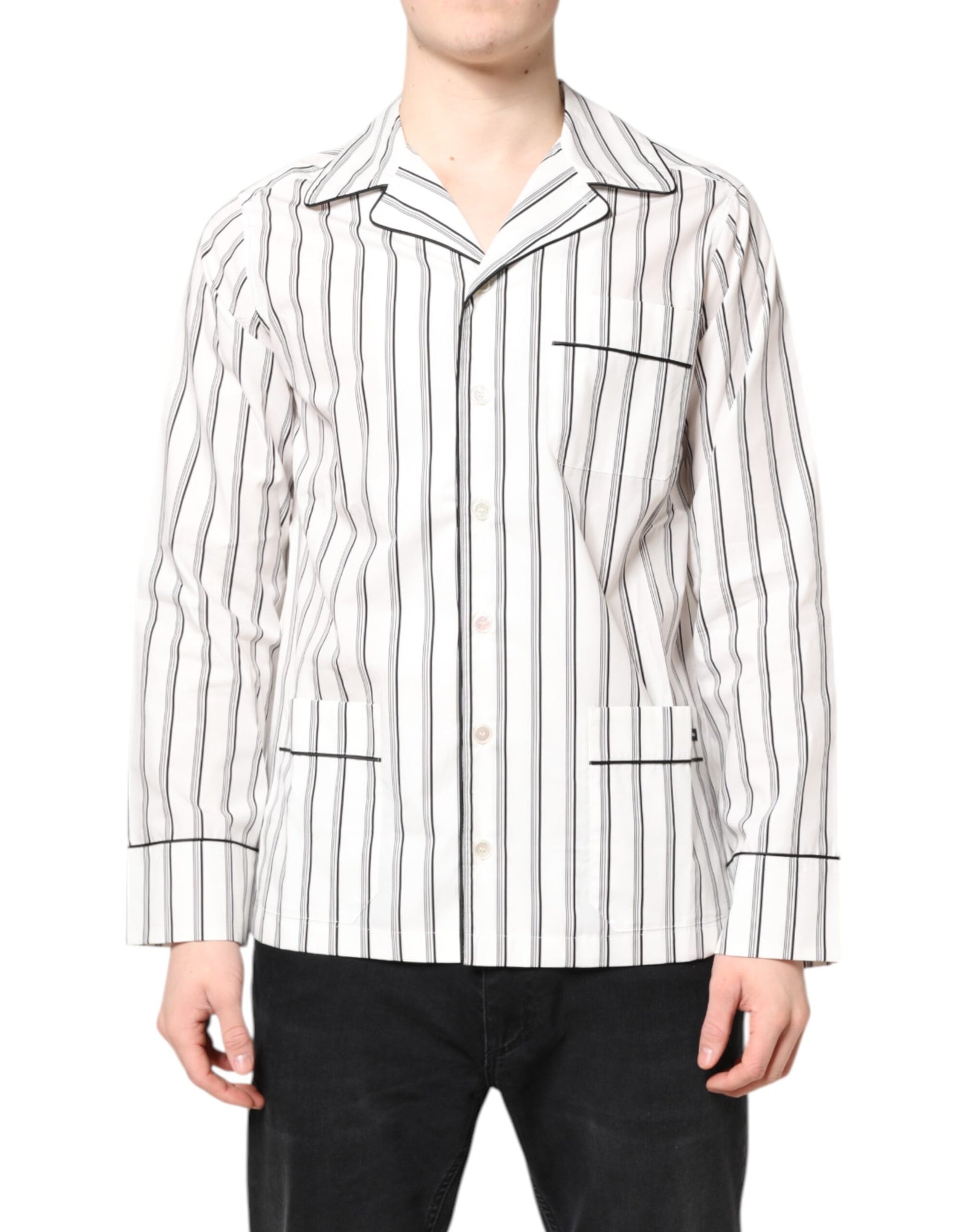Chemise de nuit pyjama à rayures blanches Dolce & Gabbana