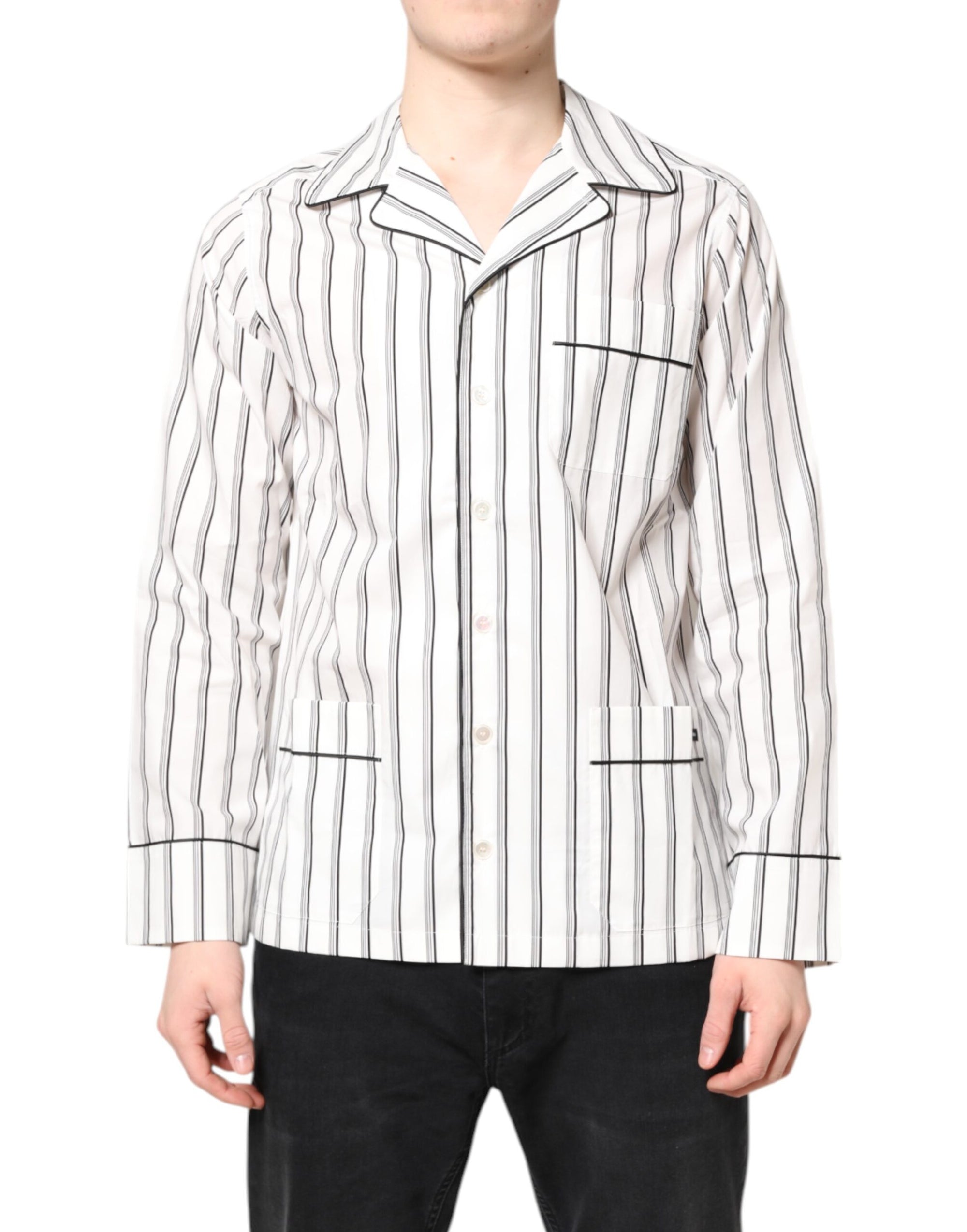 Dolce &amp; Gabbana White Stripes Lounge Pajama Sleepwear Shirt