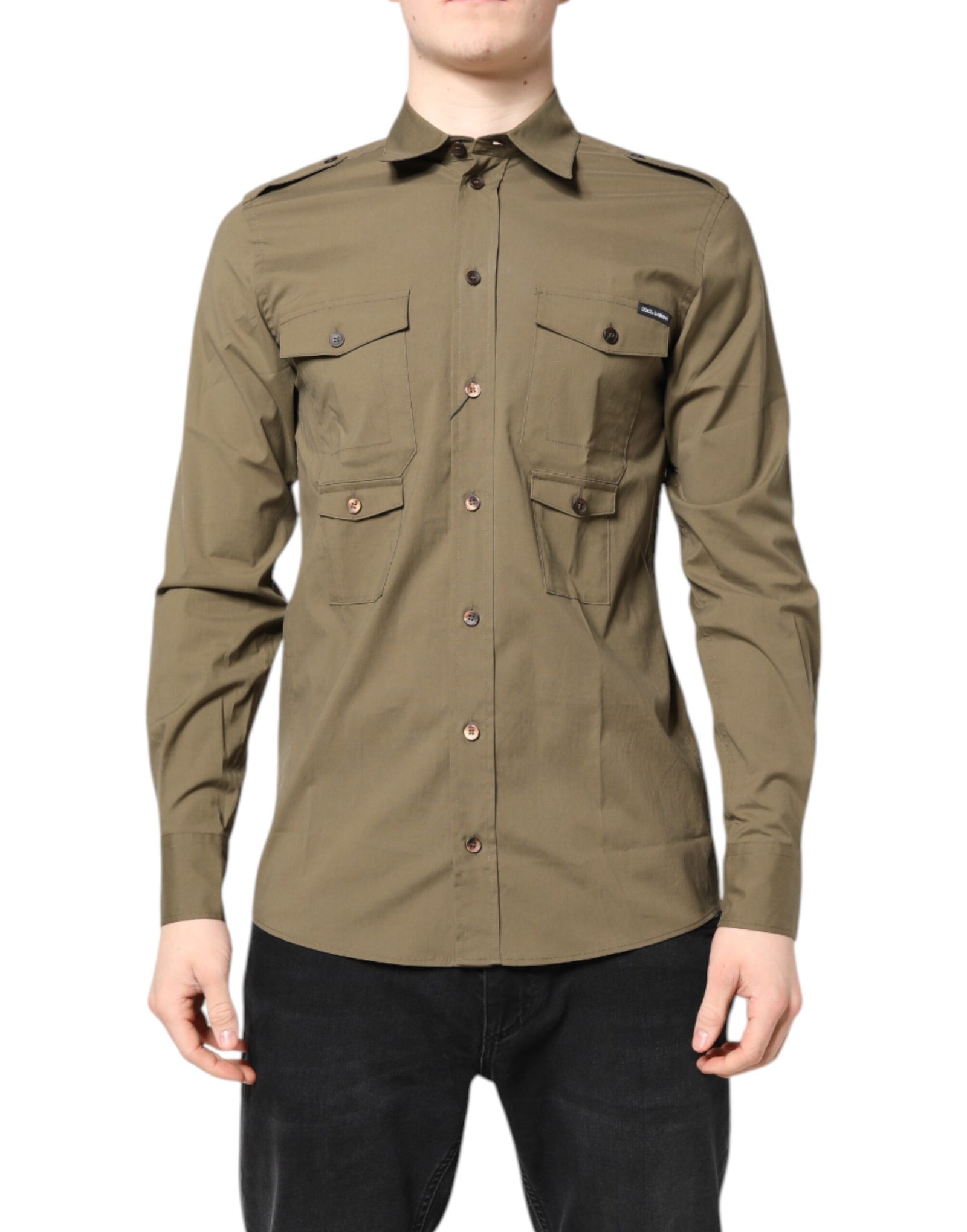 Chemise décontractée à manches longues en coton stretch marron Dolce & Gabbana