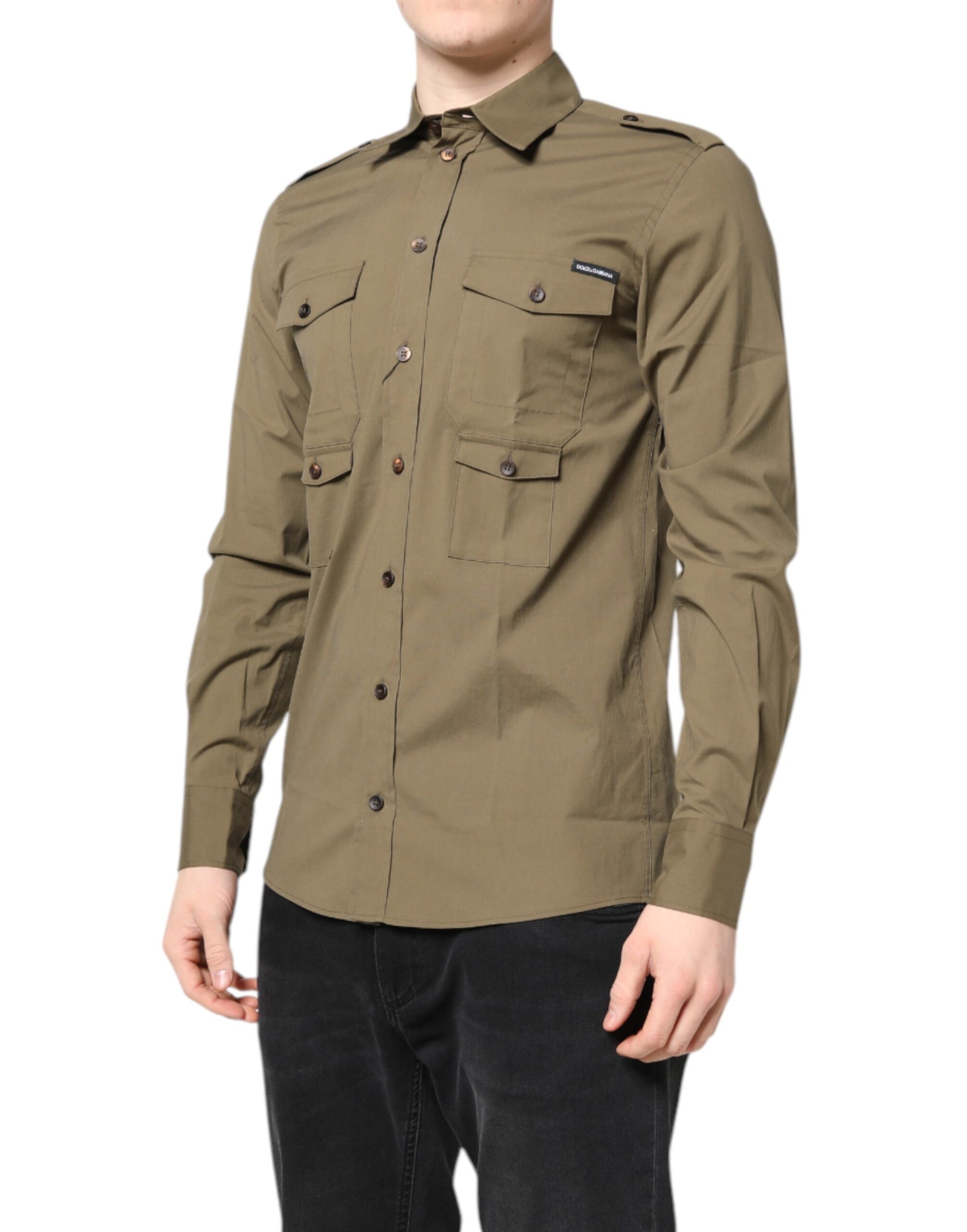 Dolce &amp; Gabbana Brown Cotton Stretch Casual Long Sleeves Shirt