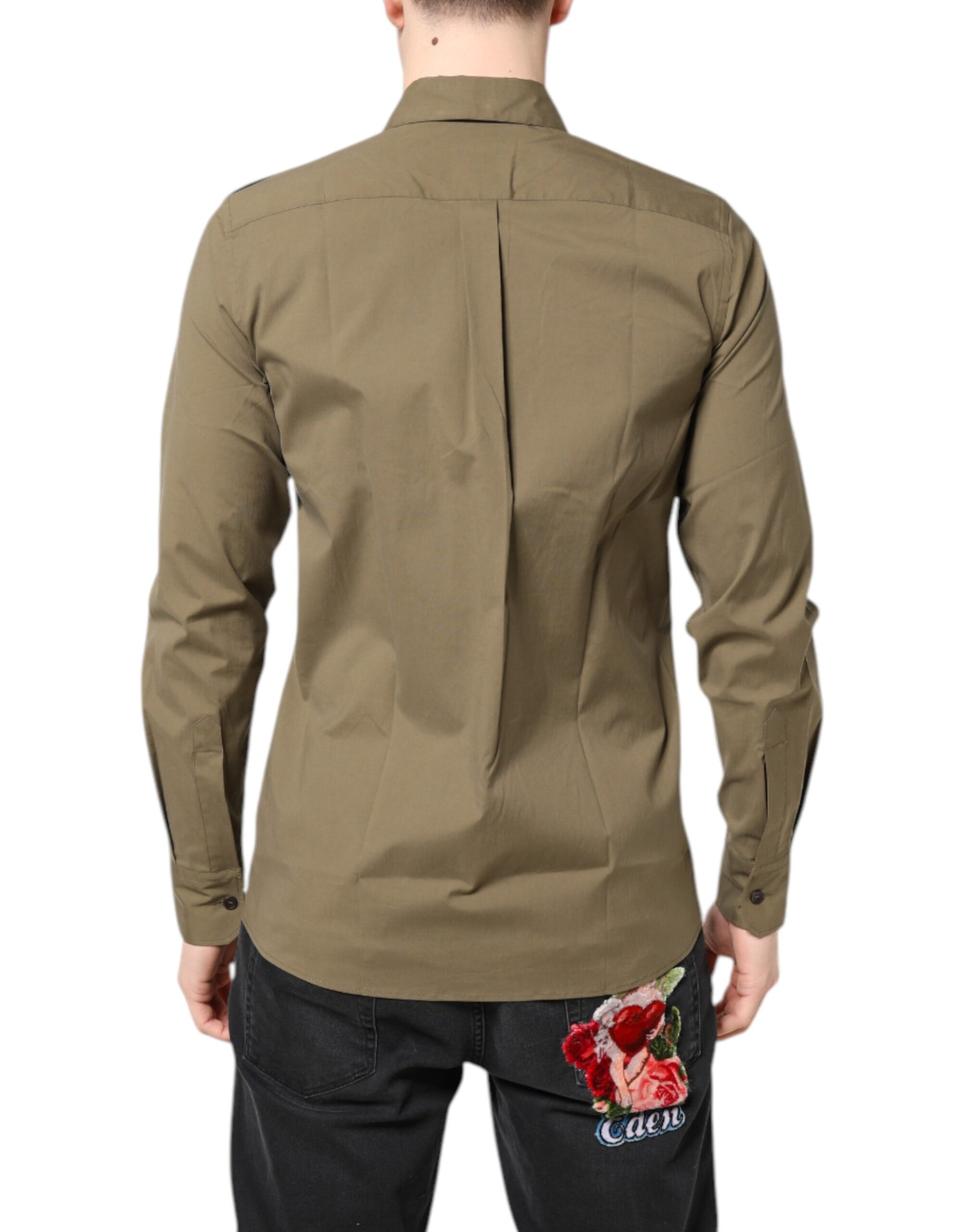 Dolce &amp; Gabbana Brown Cotton Stretch Casual Long Sleeves Shirt