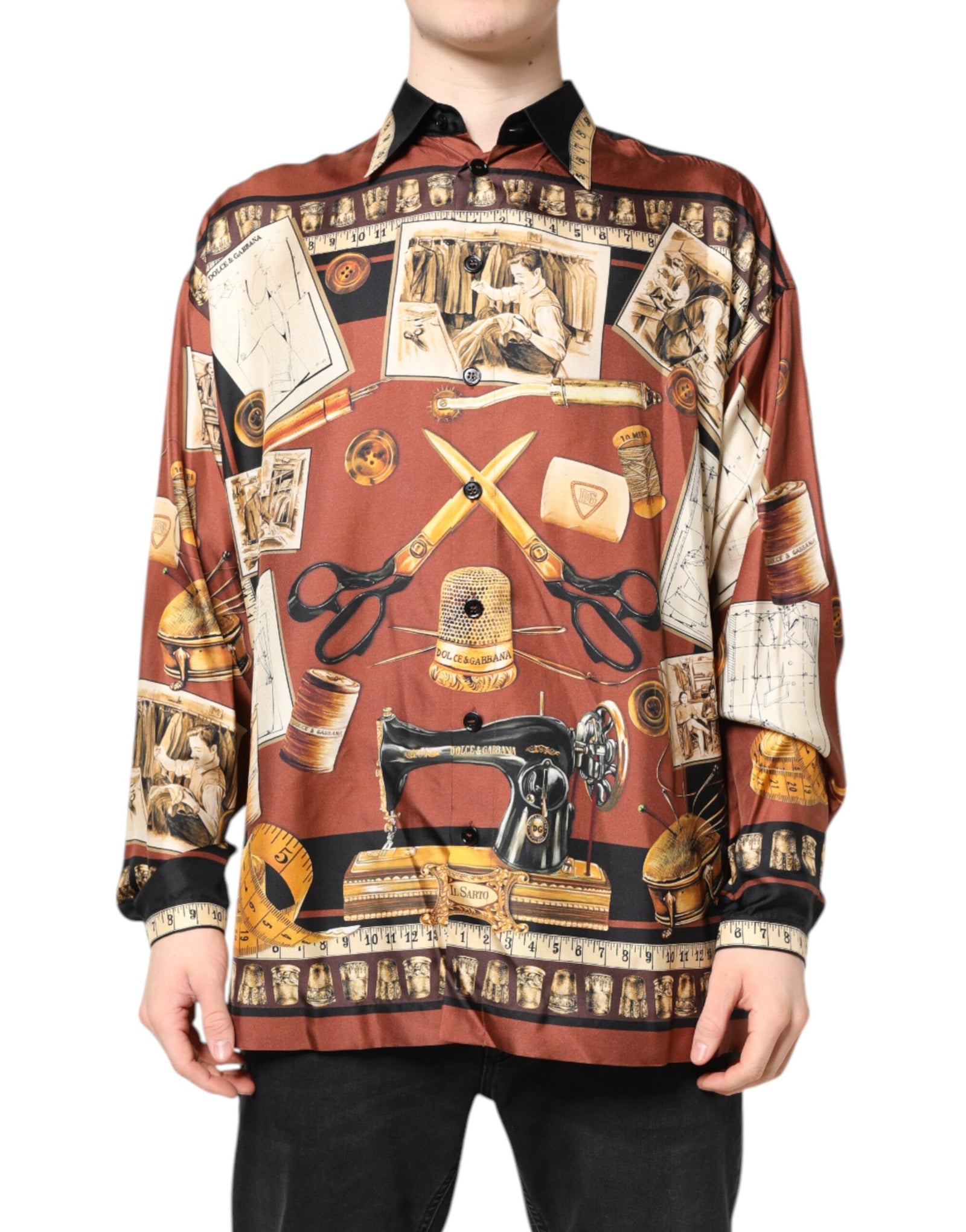 Chemise décontractée en soie à imprimé tailleur multicolore Dolce & Gabbana