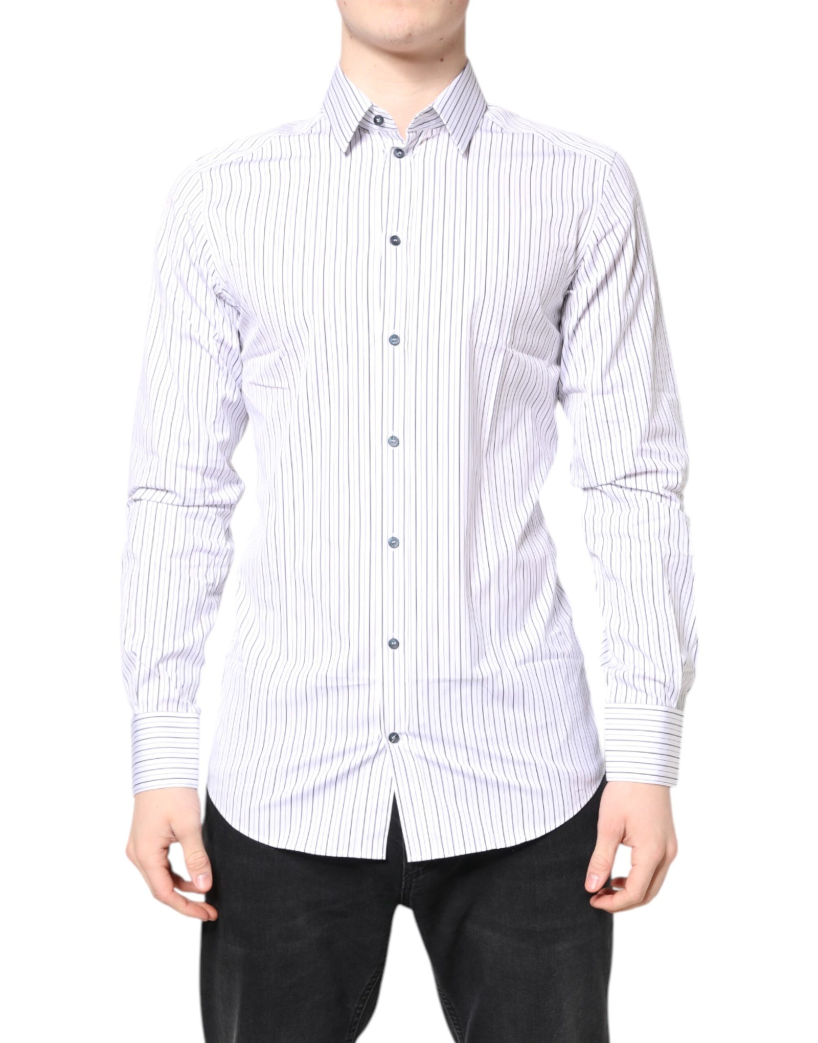Chemise habillée en coton à rayures blanches et dorées Dolce & Gabbana