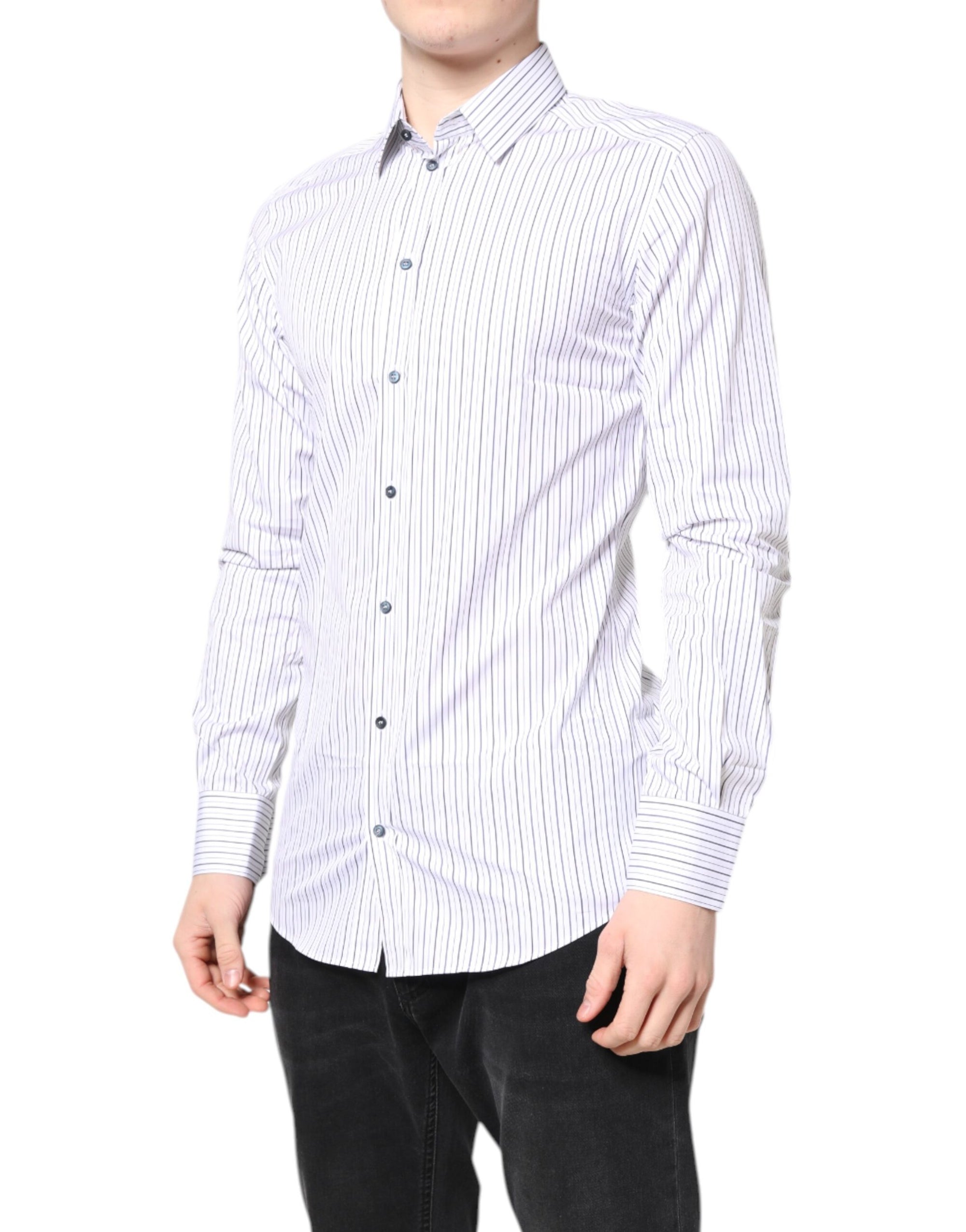 Chemise habillée en coton à rayures blanches et dorées Dolce & Gabbana