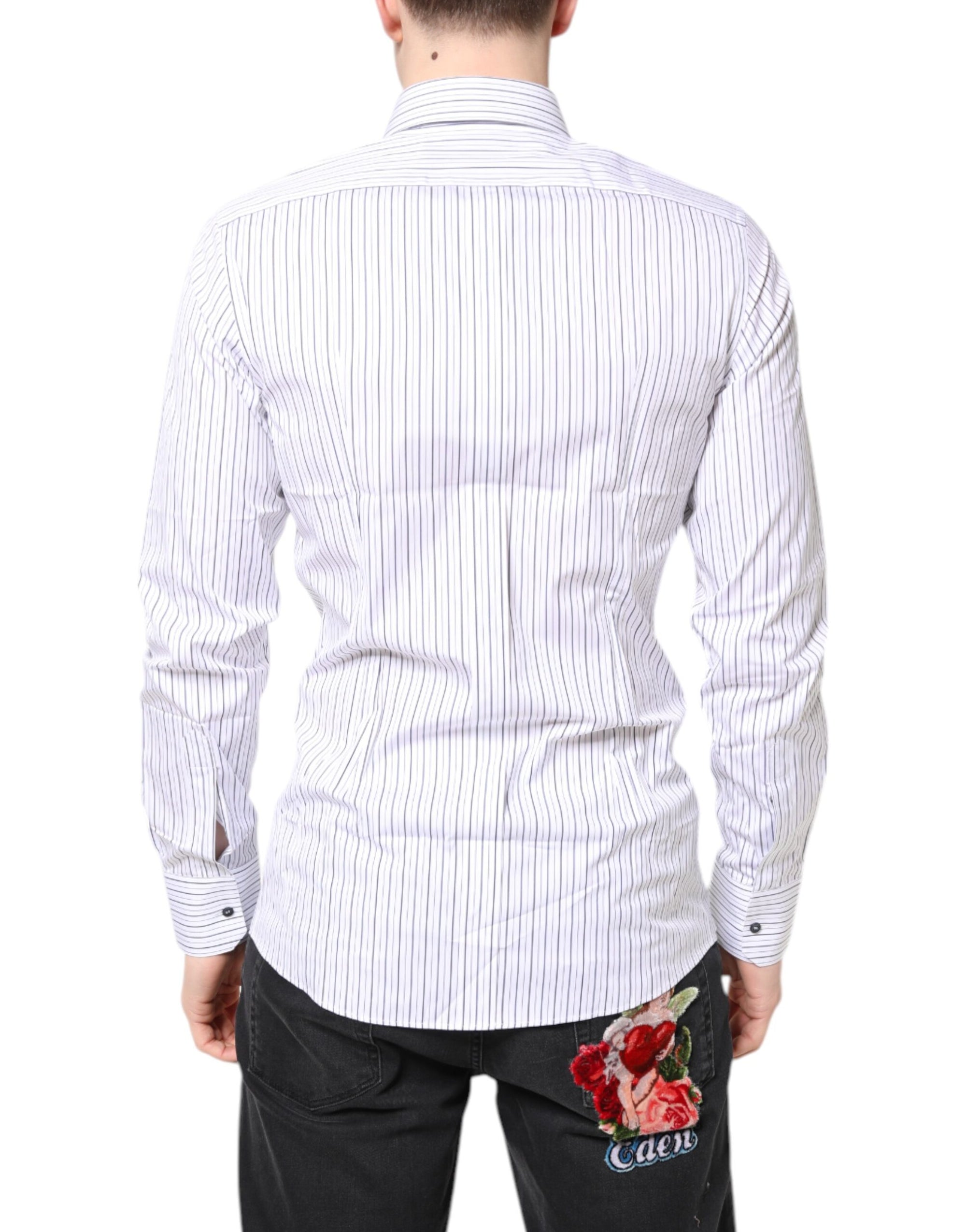 Chemise habillée en coton à rayures blanches et dorées Dolce & Gabbana