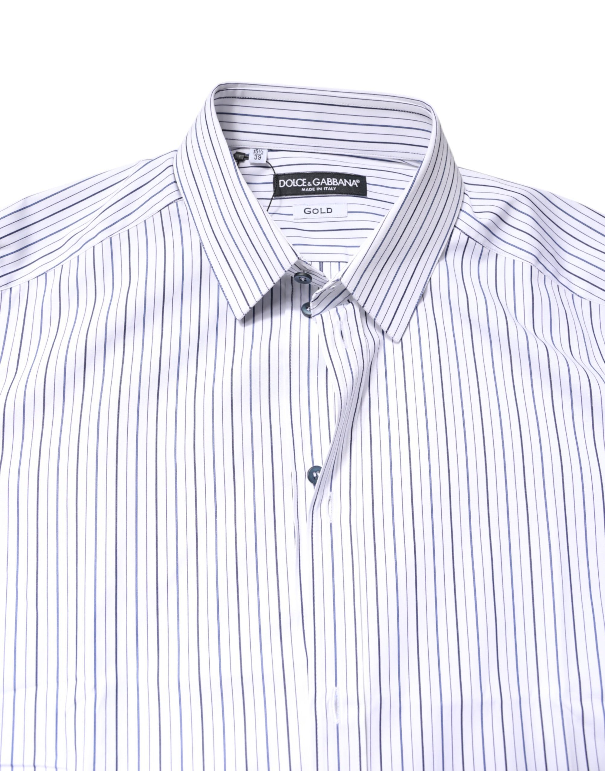 Chemise habillée en coton à rayures blanches et dorées Dolce & Gabbana