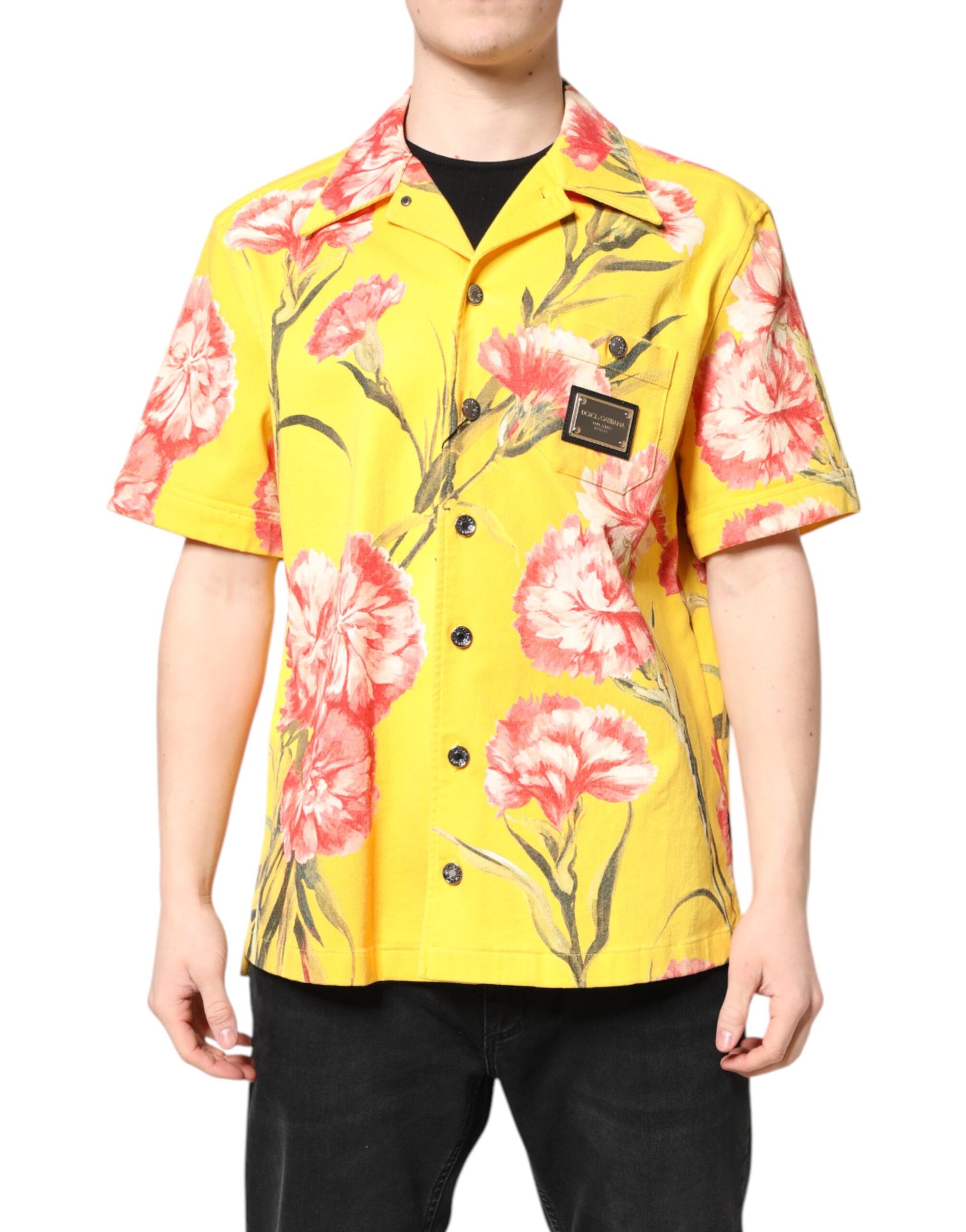 Chemise boutonnée décontractée jaune à fleurs pour homme Dolce & Gabbana