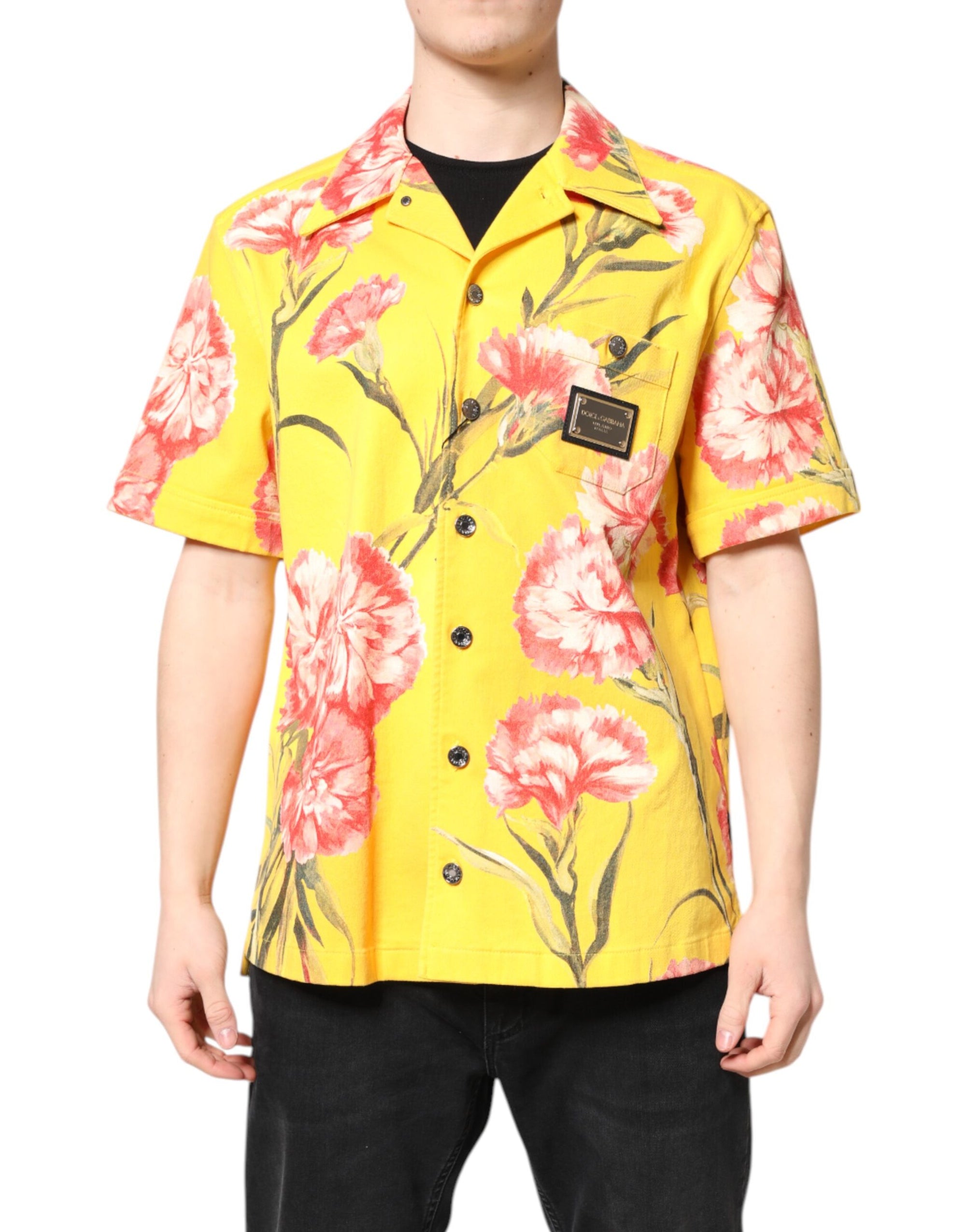 Chemise boutonnée décontractée jaune à fleurs pour homme Dolce & Gabbana