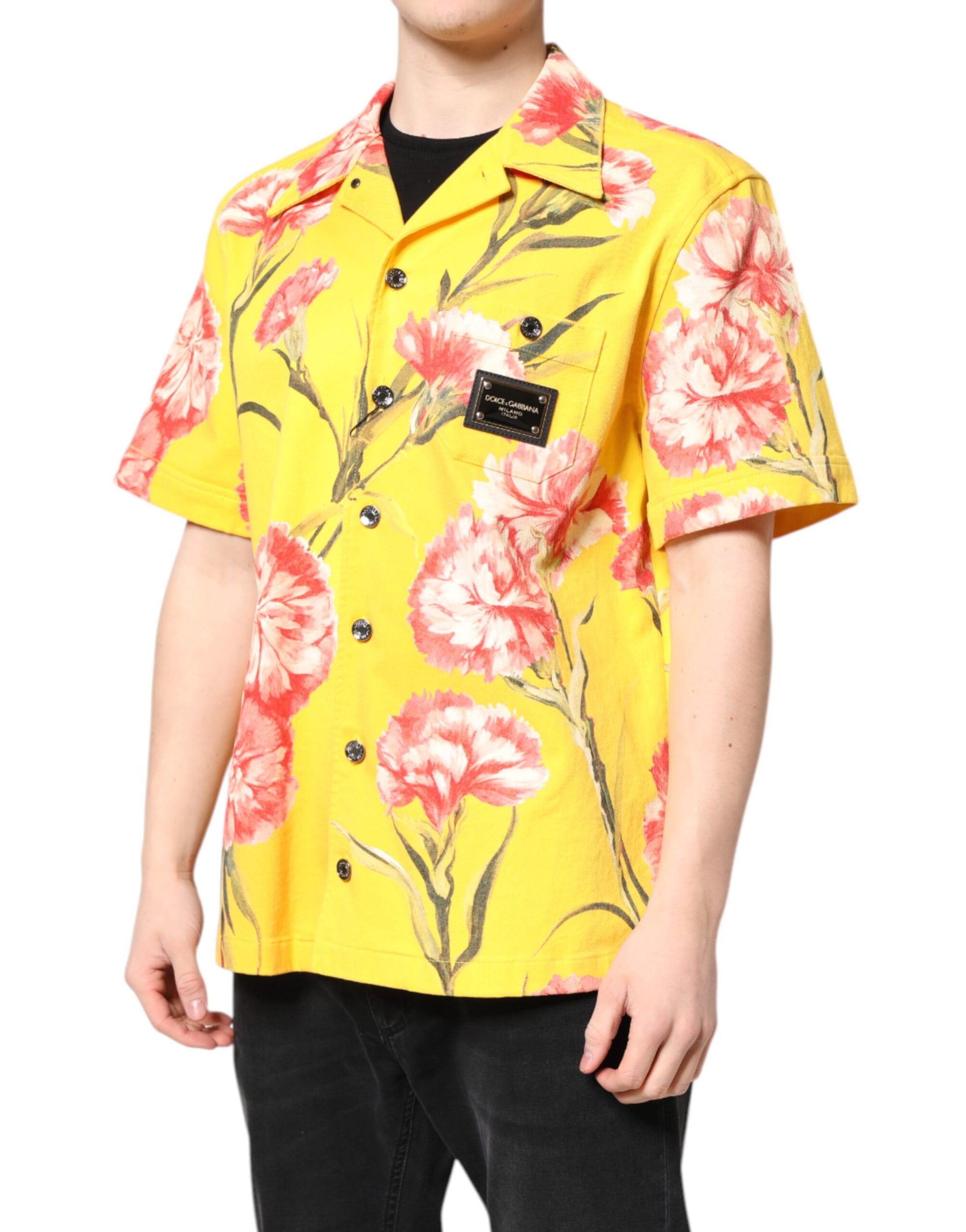 Chemise boutonnée décontractée jaune à fleurs pour homme Dolce & Gabbana