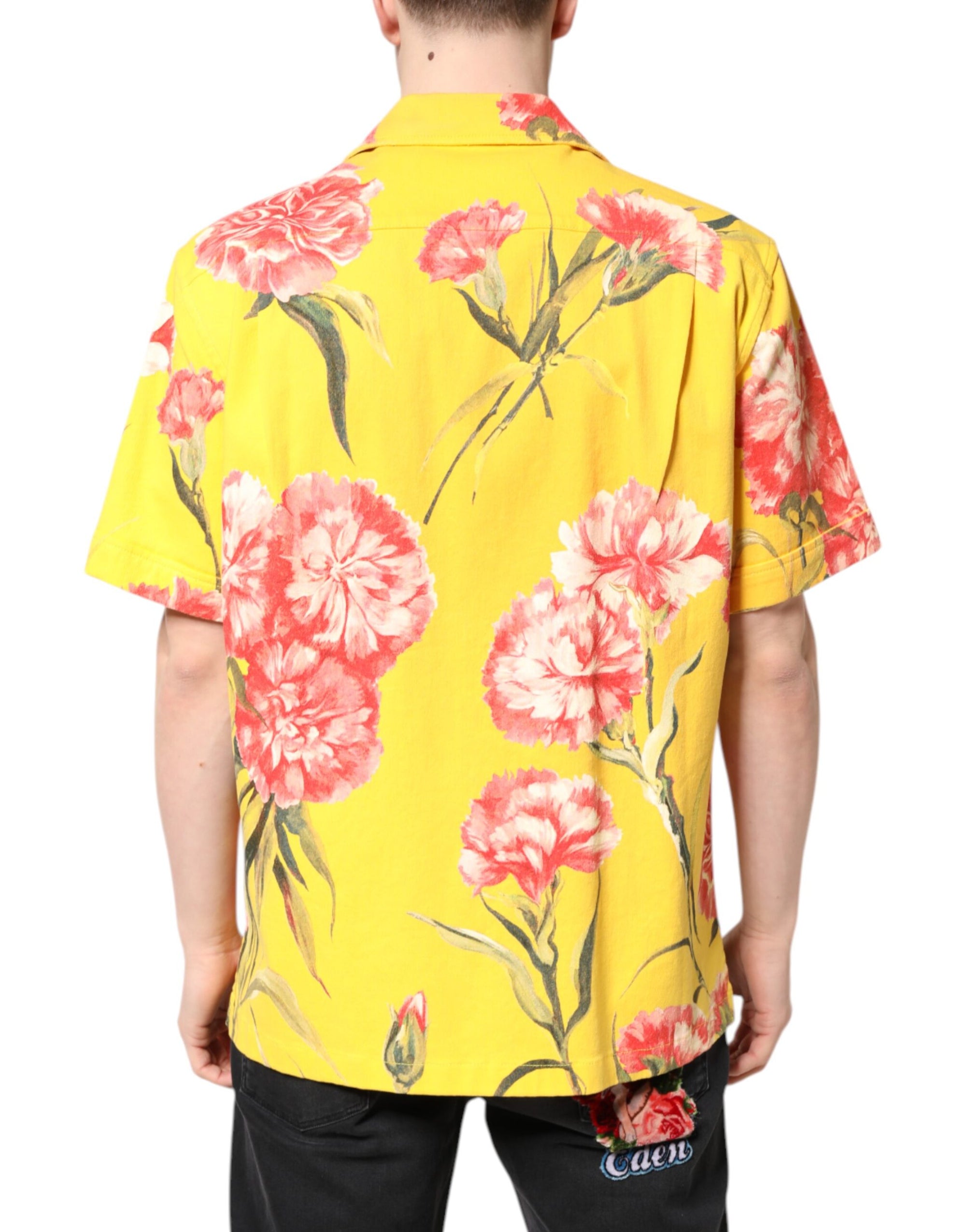 Chemise boutonnée décontractée jaune à fleurs pour homme Dolce & Gabbana