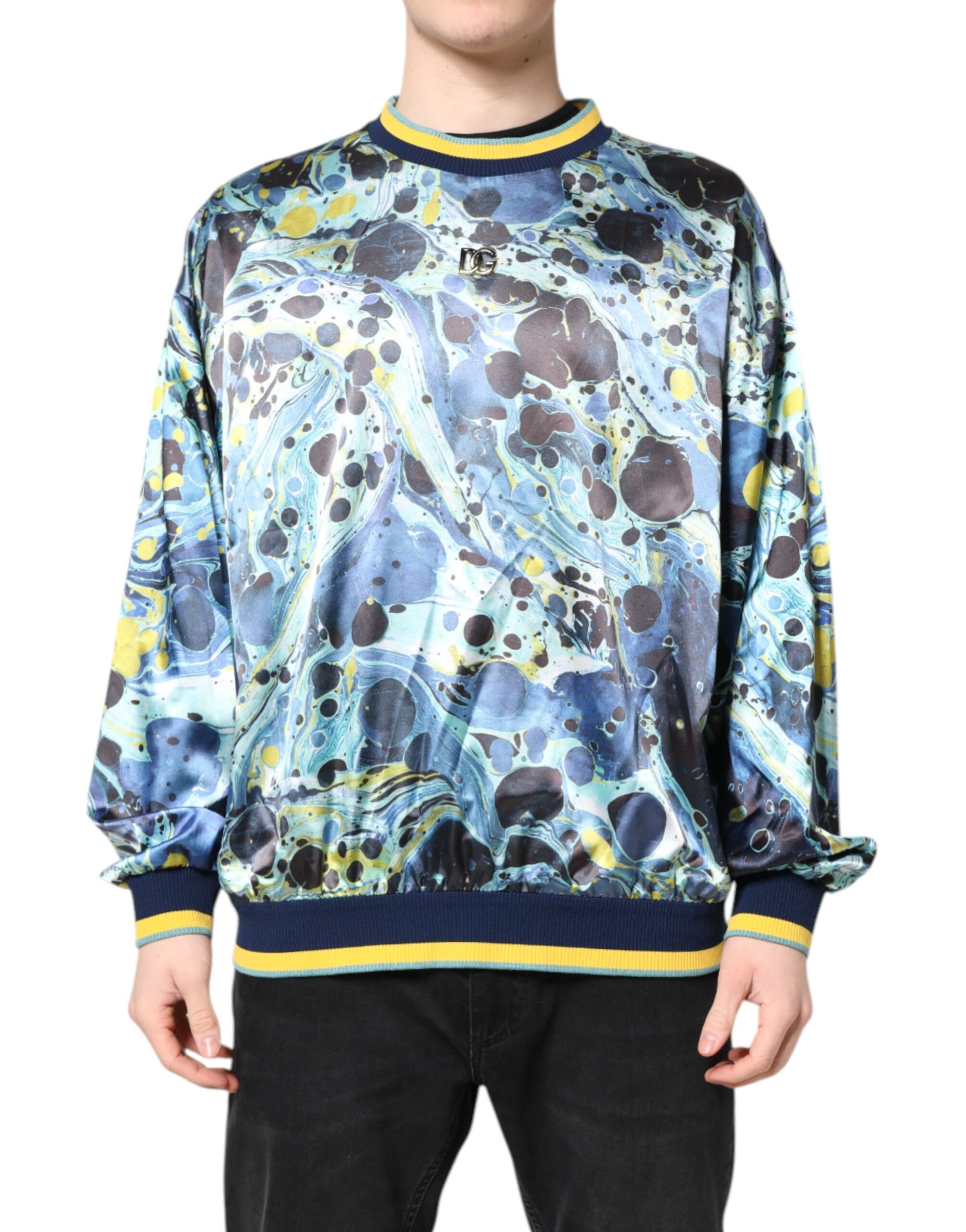 Dolce &amp; Gabbana Multicolor Marble Print Men Pullover Sweater