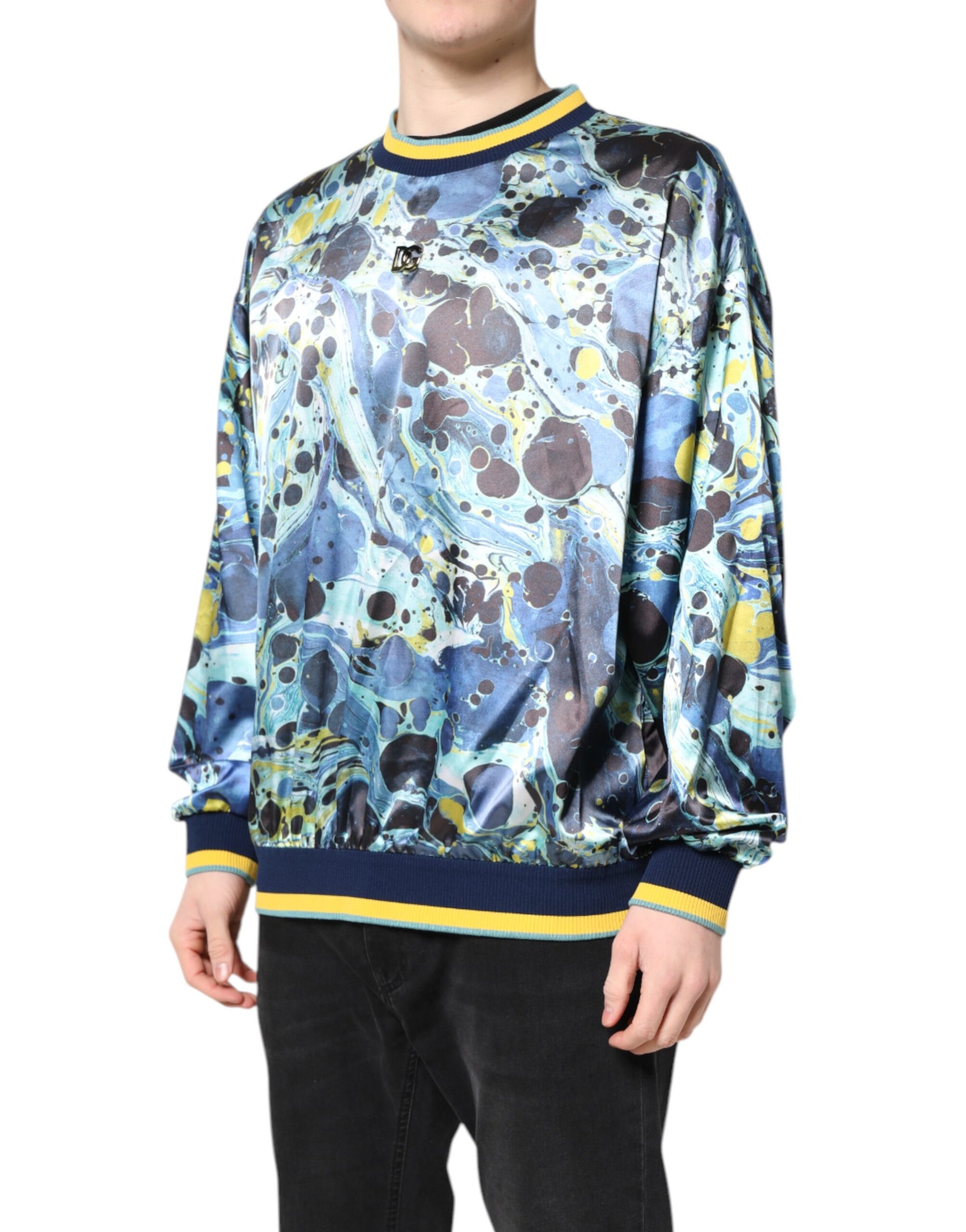 Dolce &amp; Gabbana Multicolor Marble Print Men Pullover Sweater