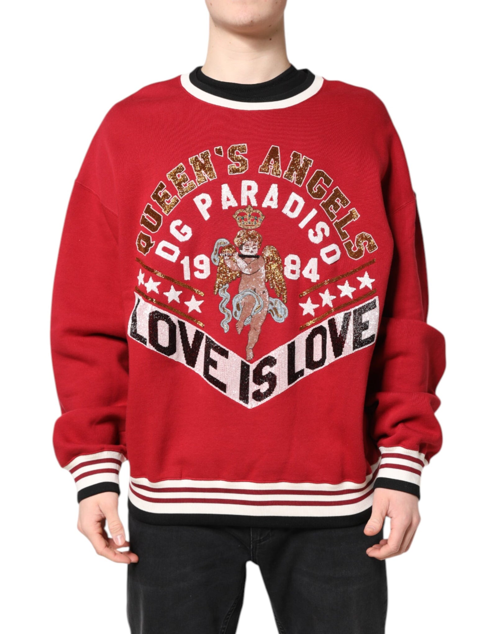 Dolce &amp; Gabbana Red Sequin Knit Pullover Sweatshirt Sweater