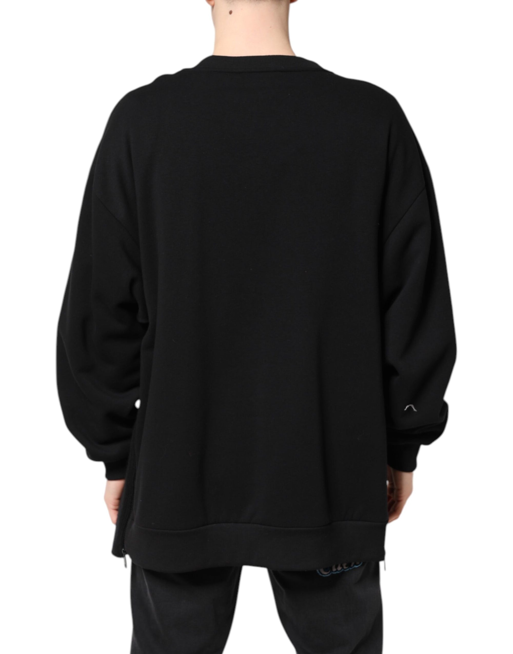 Dolce &amp; Gabbana Black Cotton Logo Print Men Pullover Sweater