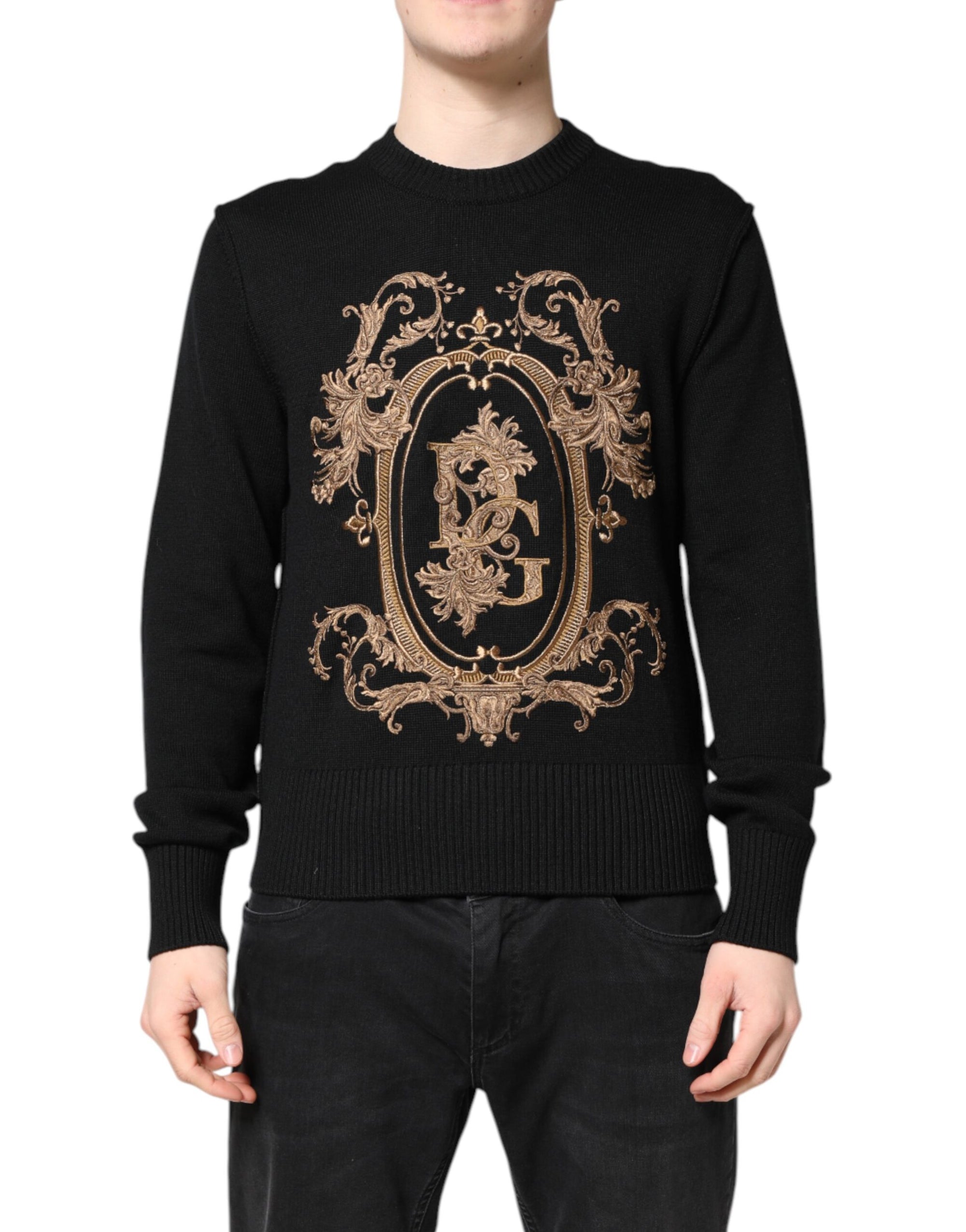 Dolce &amp; Gabbana Black Logo Embroidery Knit Pullover Sweater