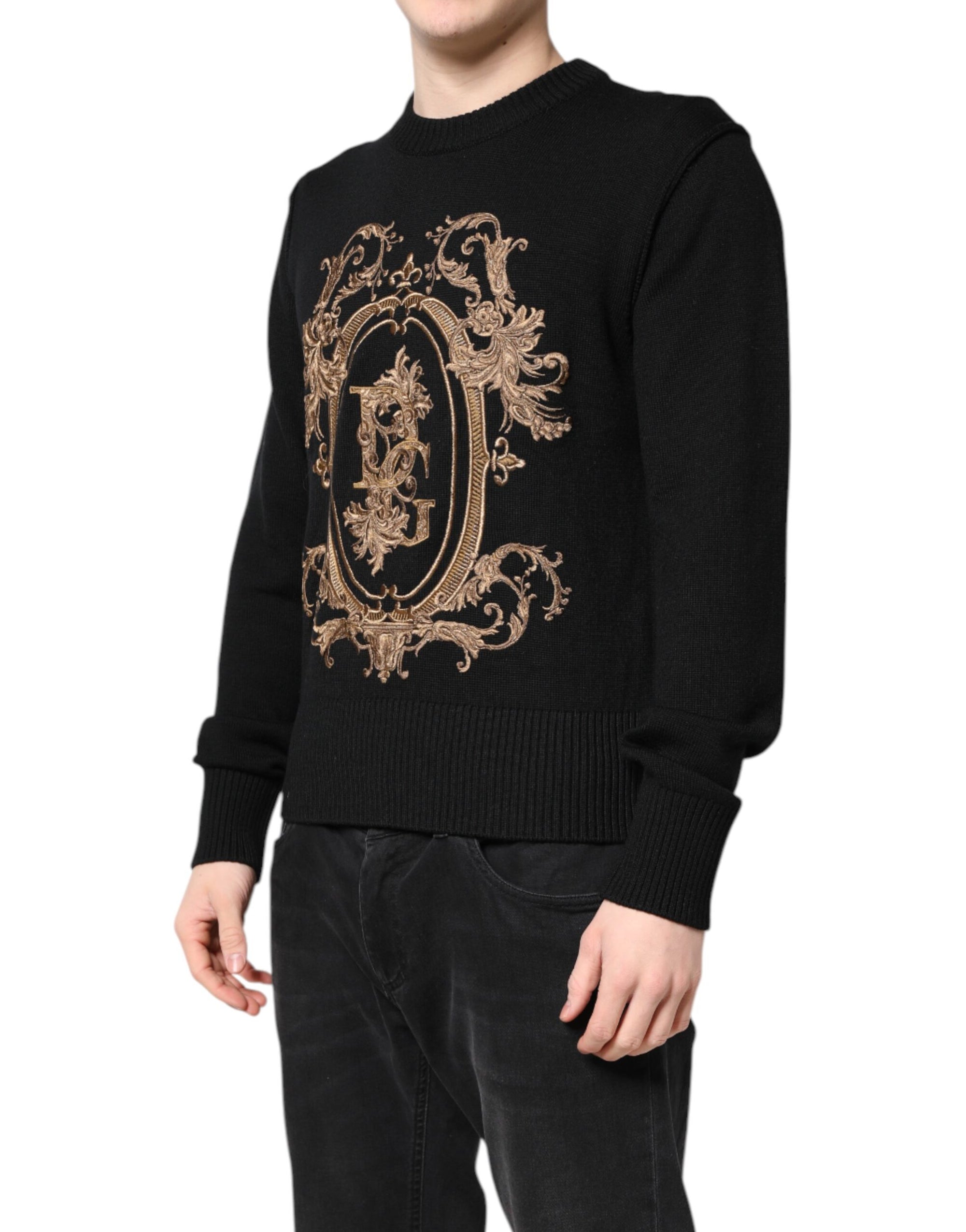 Dolce &amp; Gabbana Black Logo Embroidery Knit Pullover Sweater