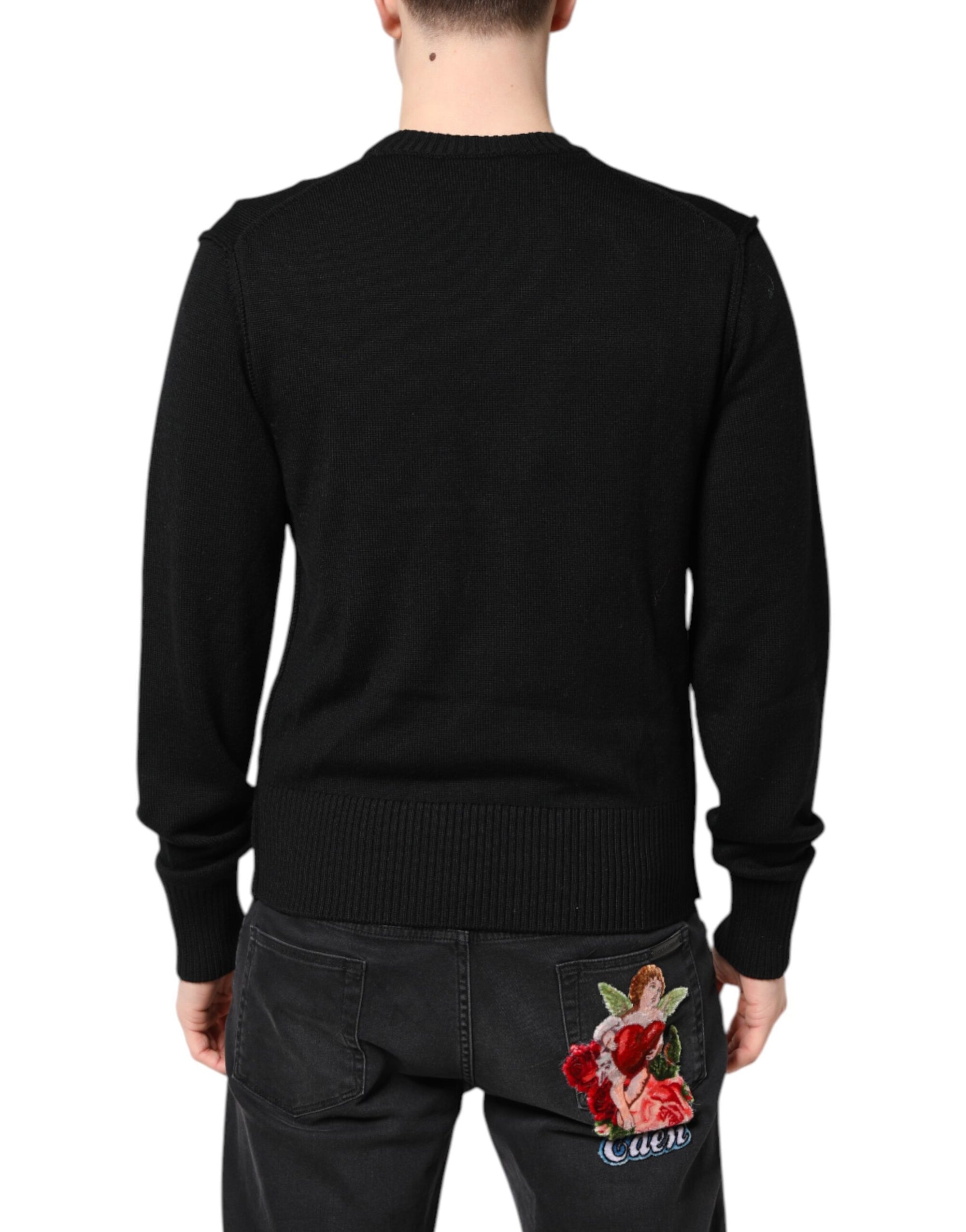 Dolce &amp; Gabbana Black Logo Embroidery Knit Pullover Sweater