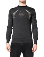 Dolce &amp; Gabbana Gray Embroidery Knit Men Pullover Sweater