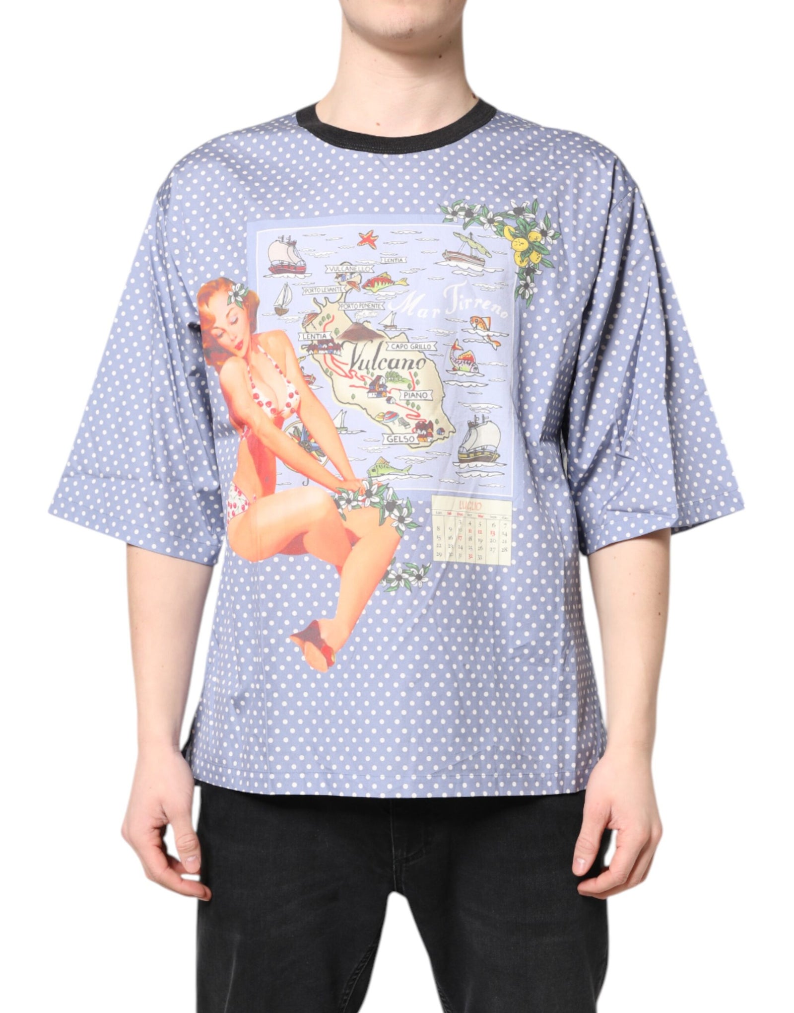 Dolce &amp; Gabbana Light Blue Graphic Print Short Sleeve T-shirt