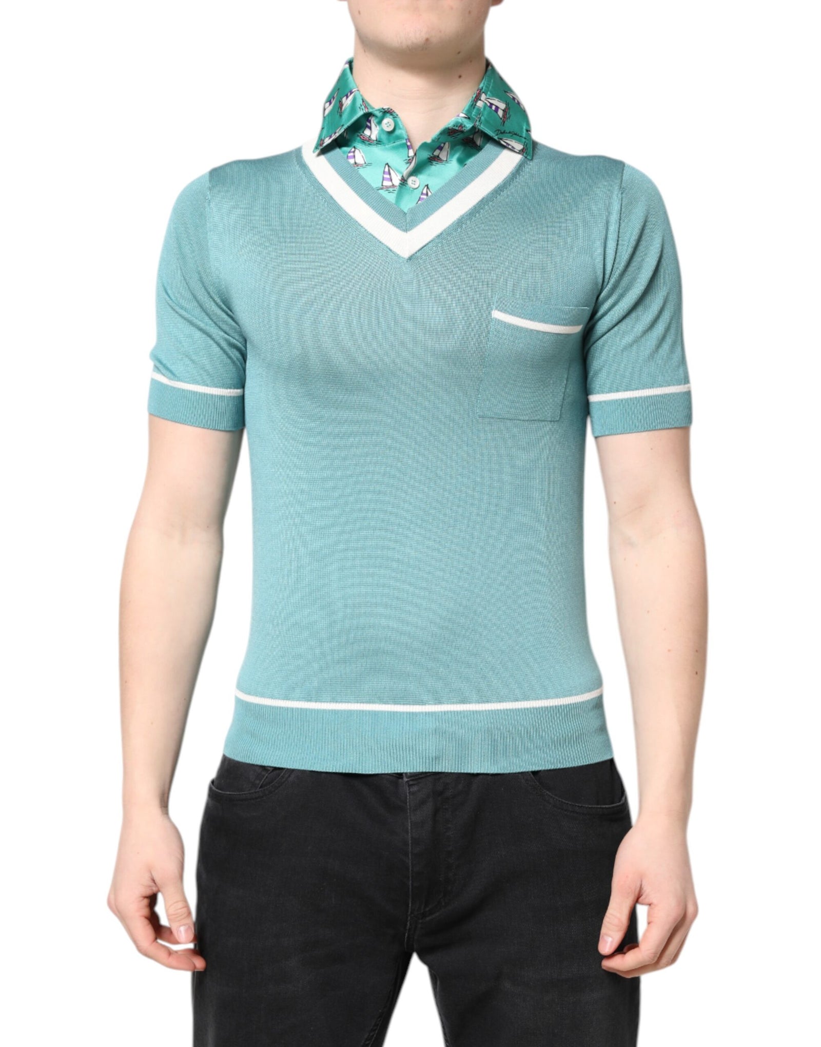 Dolce &amp; Gabbana Green Printed Collared Short Sleeve T-shirt