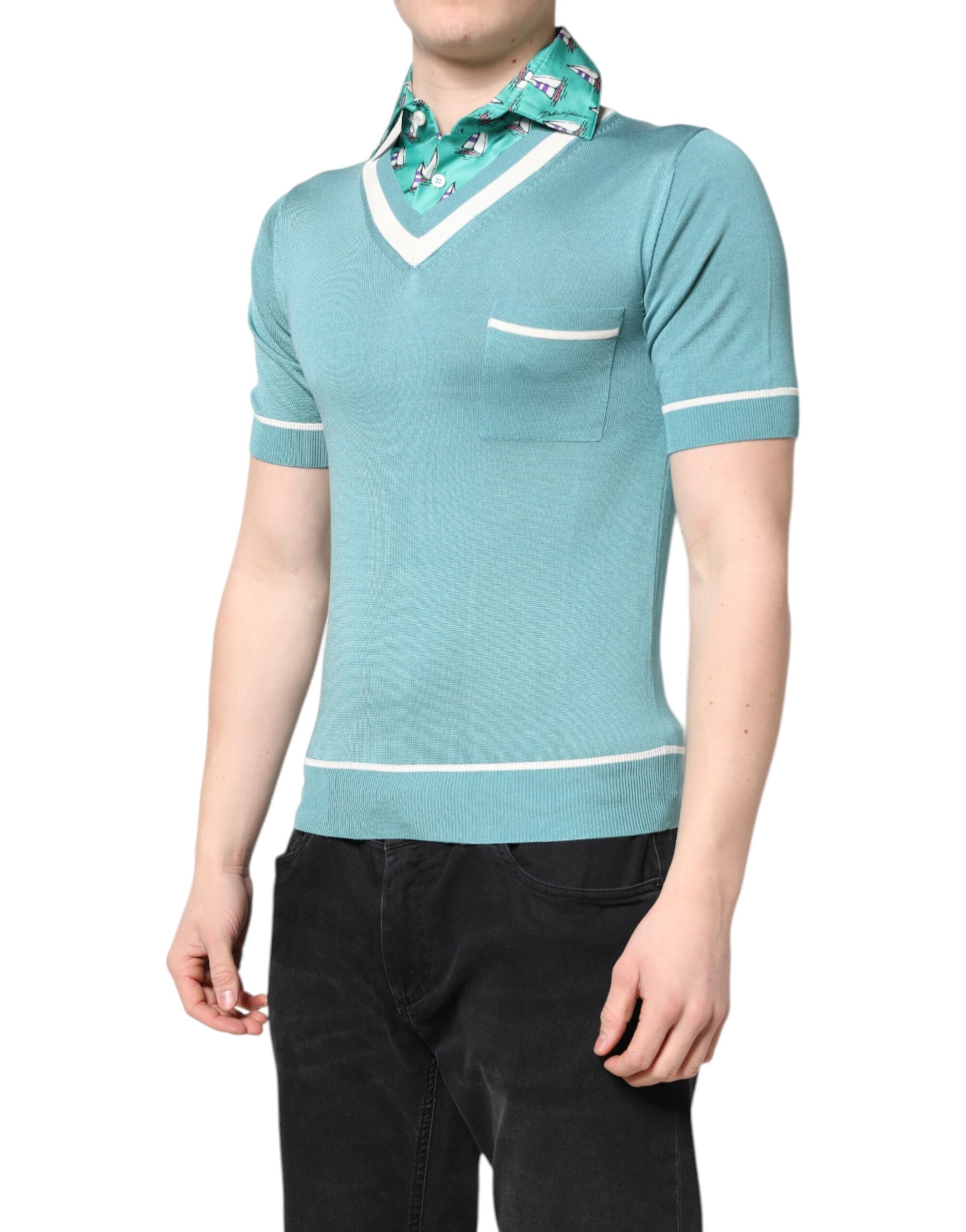 Dolce &amp; Gabbana Green Printed Collared Short Sleeve T-shirt