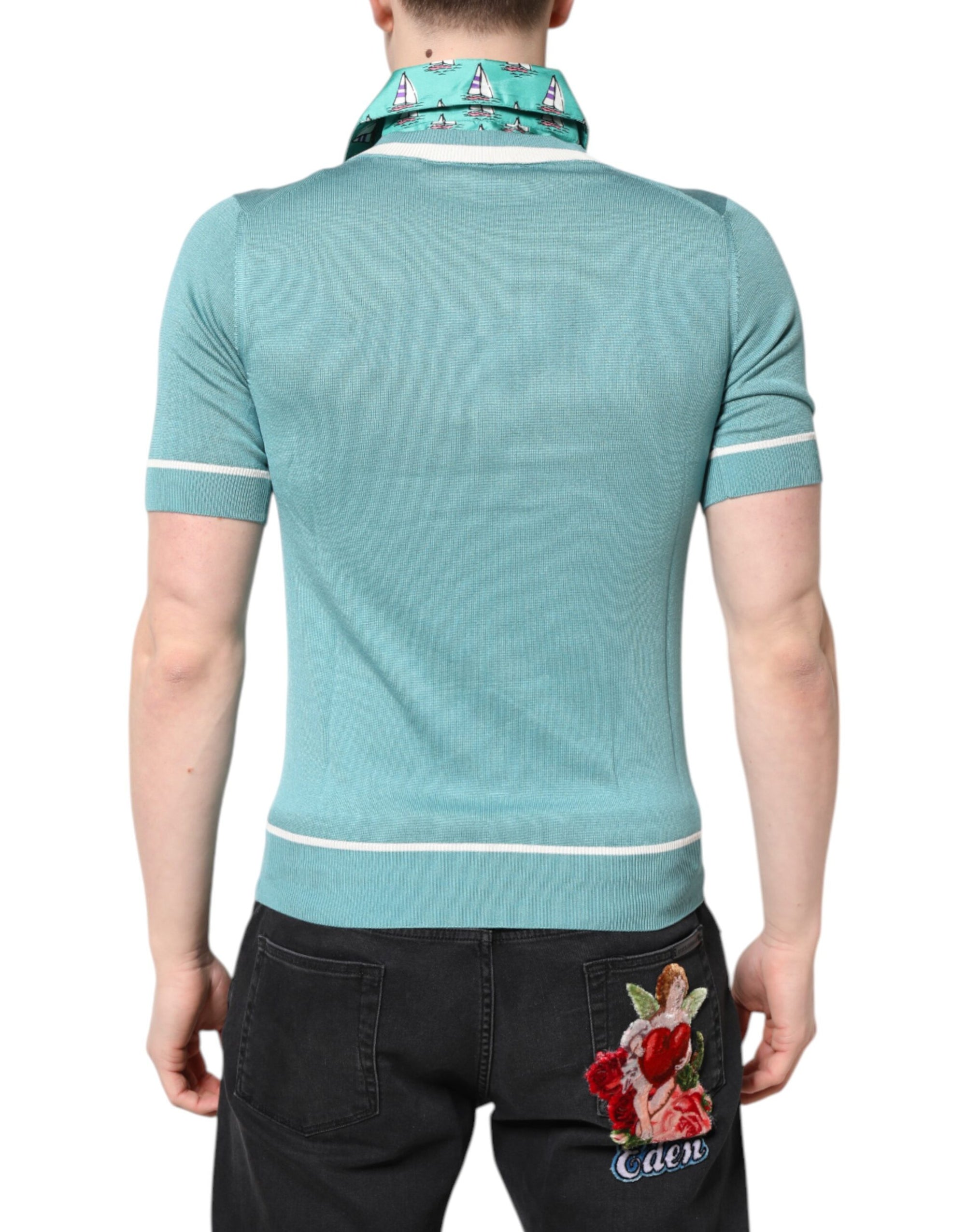 Dolce &amp; Gabbana Green Printed Collared Short Sleeve T-shirt